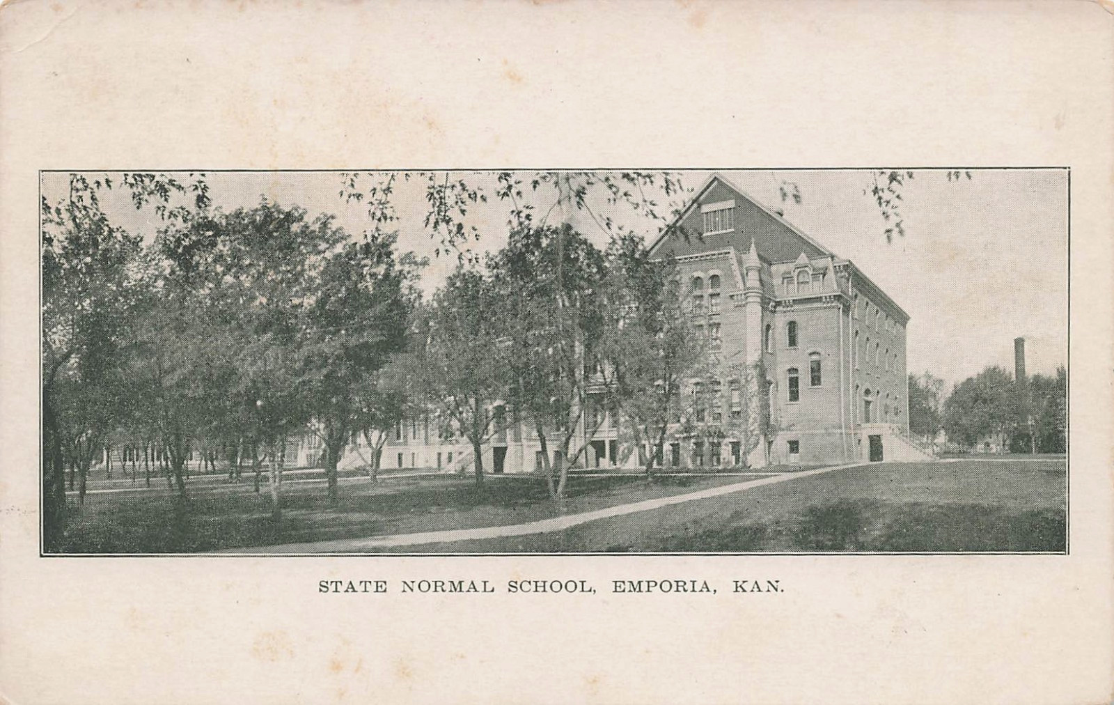 STATE NORMAL SCHOOL & GROUNDS POSTCARD EMPORIA KS KANSAS 1908