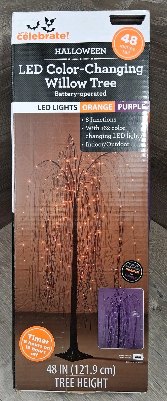 Halloween Purple LED Lighted Willow Tree Decor, Battery Op, 48” Tall, New In Box