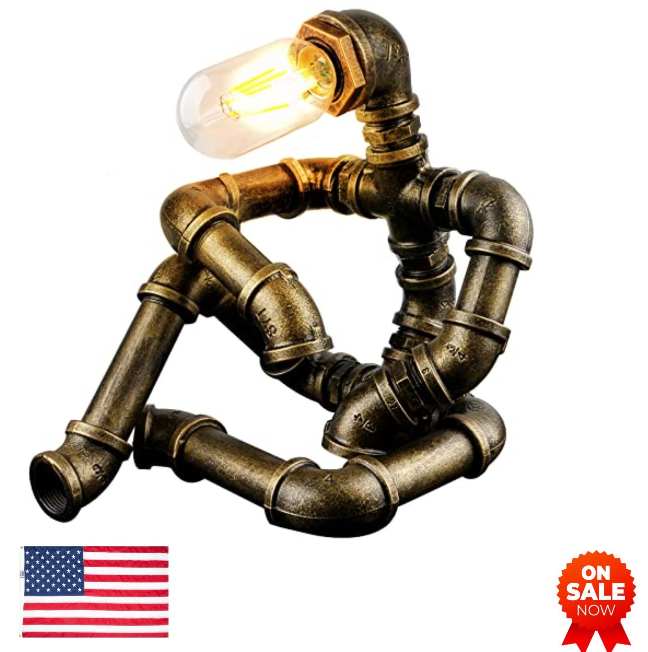 Steampunk Table Lamp Robot Style Vintage Industrial Water Pipe Desk Light for