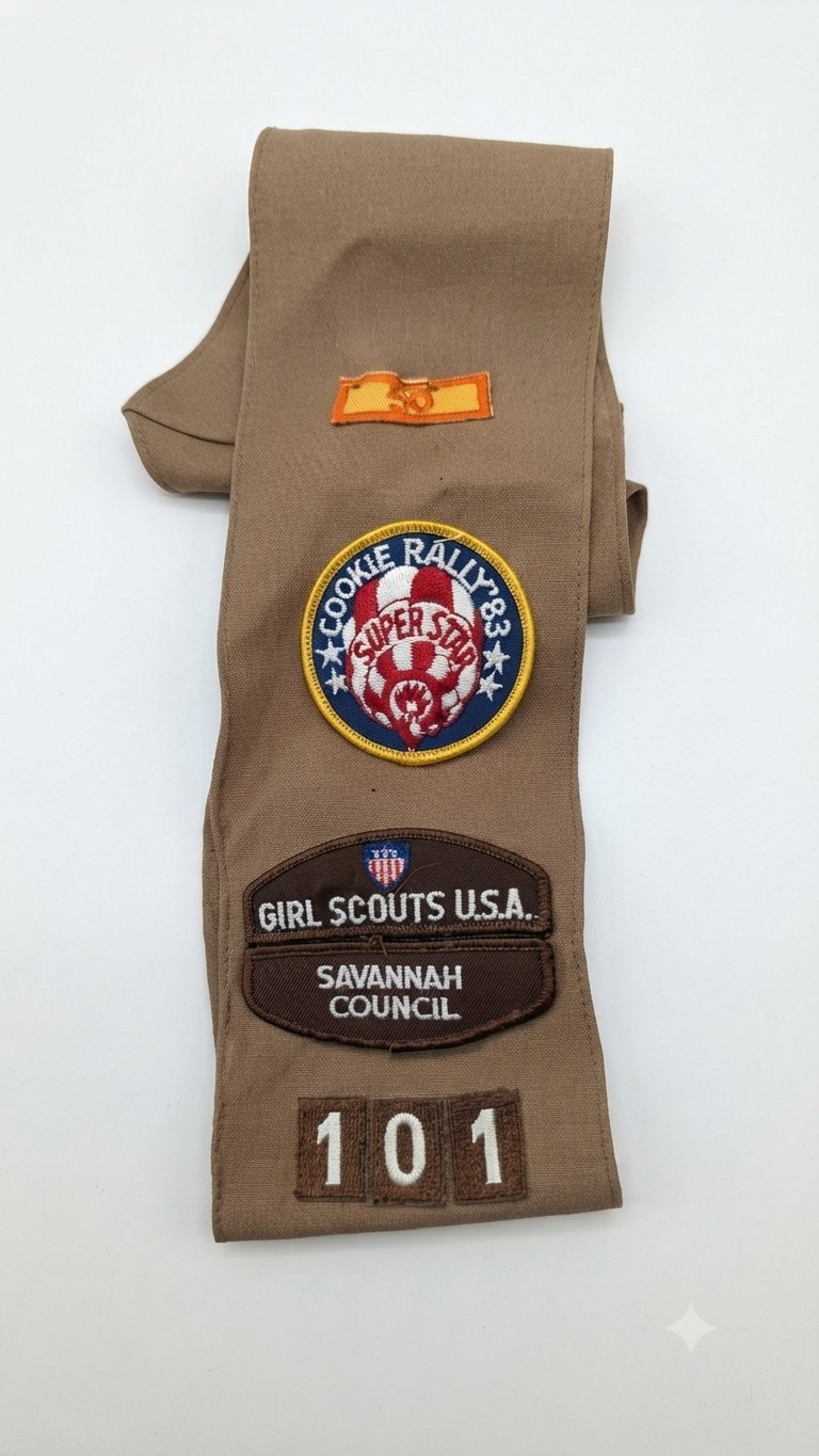 Vintage 1983 Girl Scout Sash Savannah  Troop 101 Cookie Rally Super Star Patch