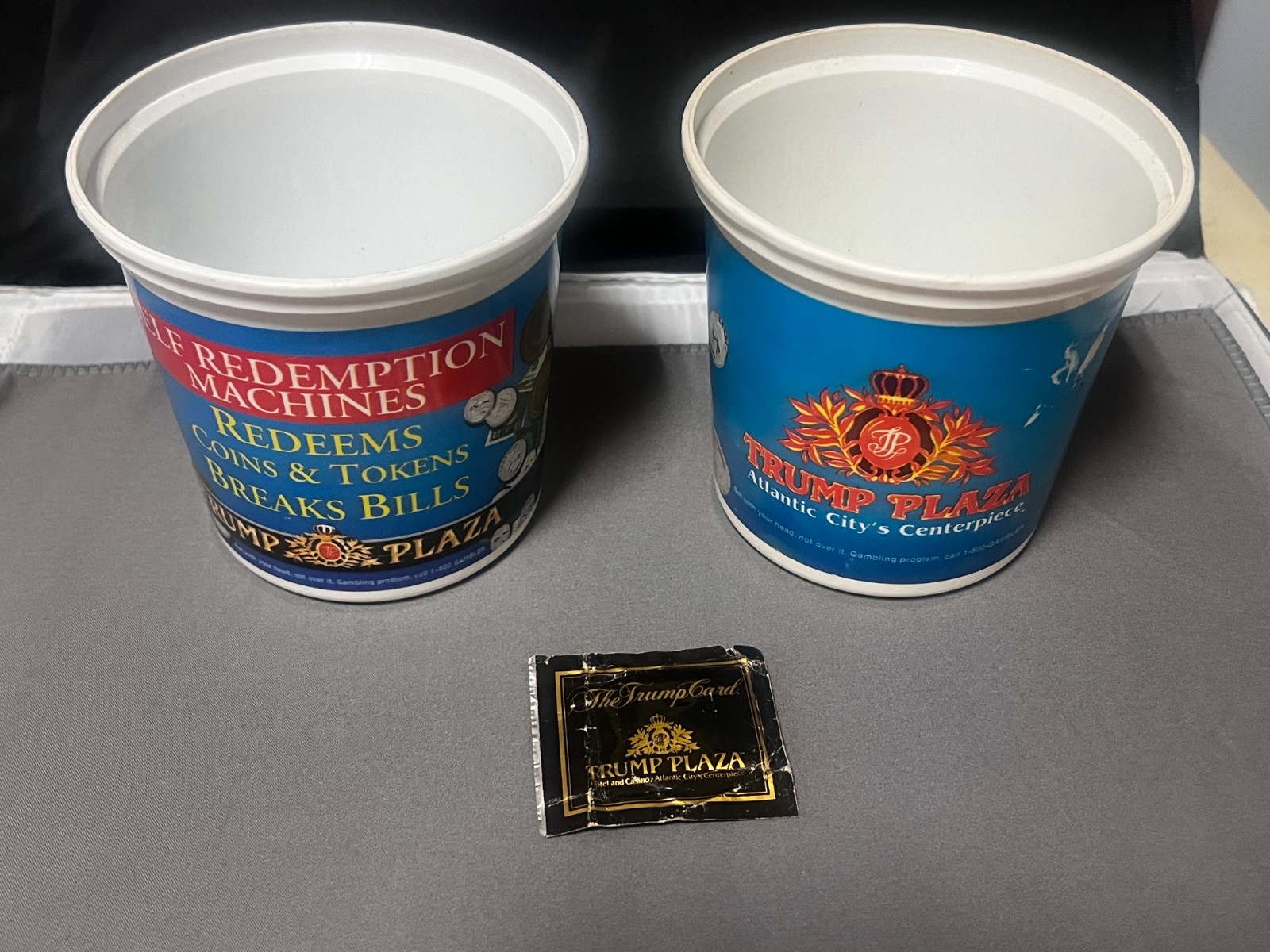 Vintage Trump Plaza Atlantic City Casino Coin Buckets Lot of 2 + Trump Card