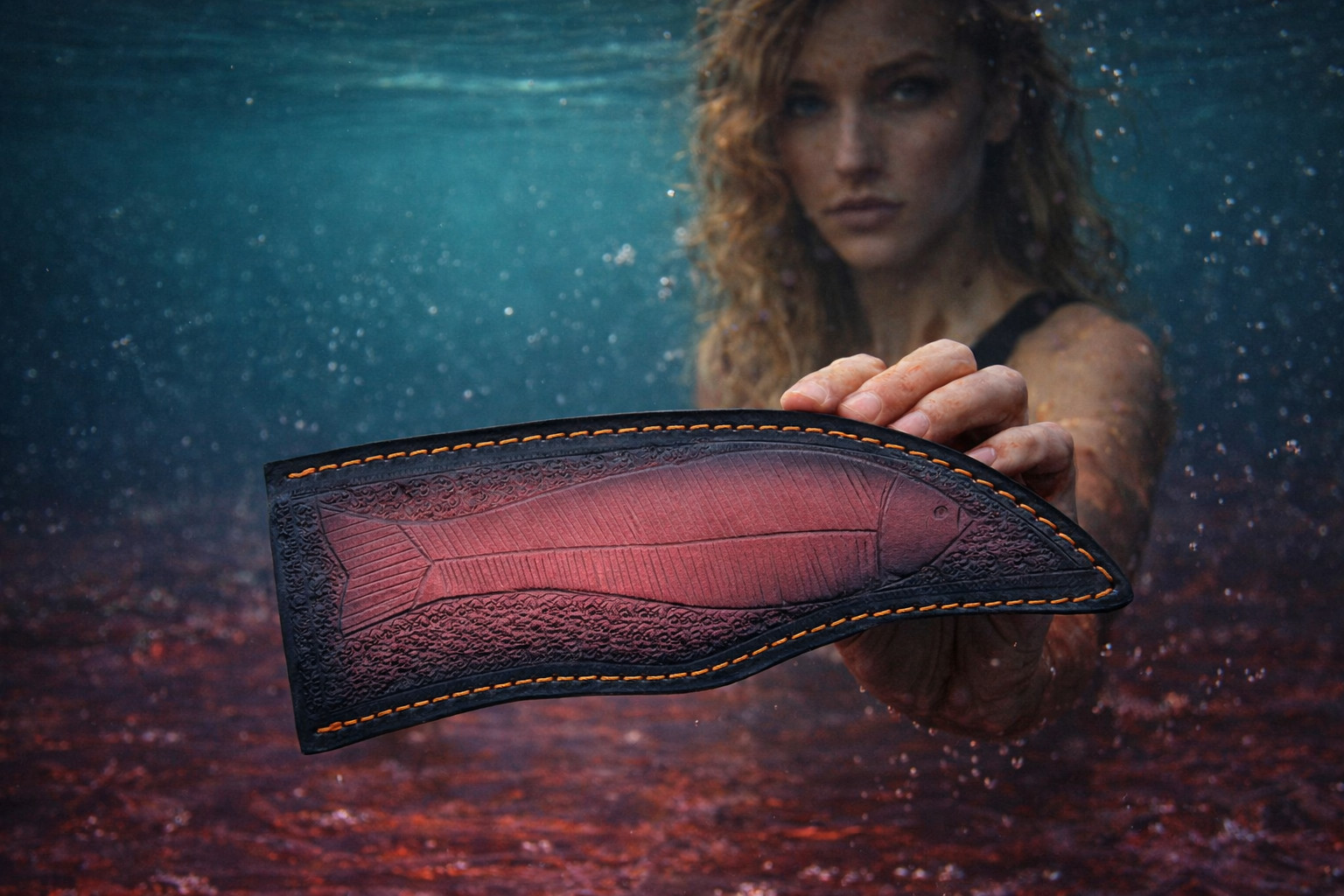 Premium Hand Stitched Fish Engraved Leather Knife Sheath EDC Outdoor Carry Case