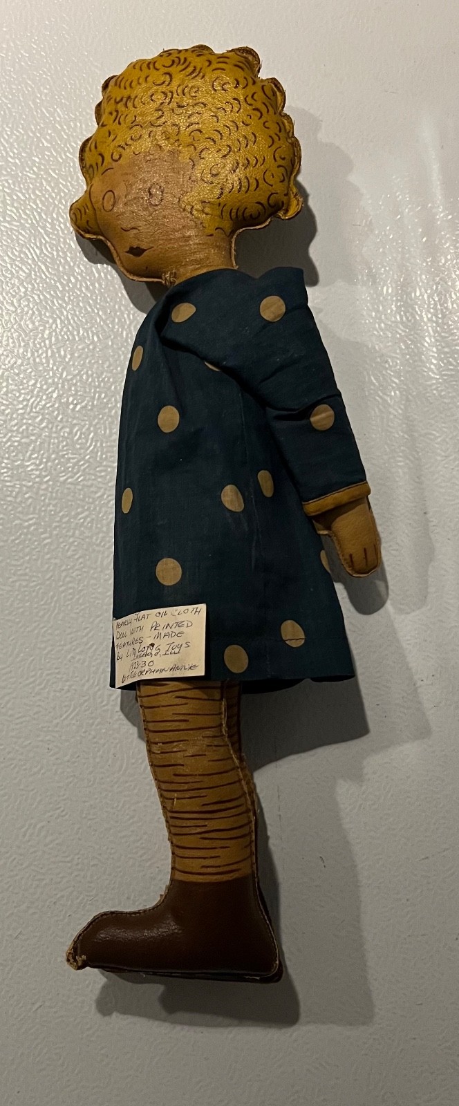 Rare Vintage 1927 Little Orphan Annie Oilcloth Doll Blue Polka Dot Dress Variant