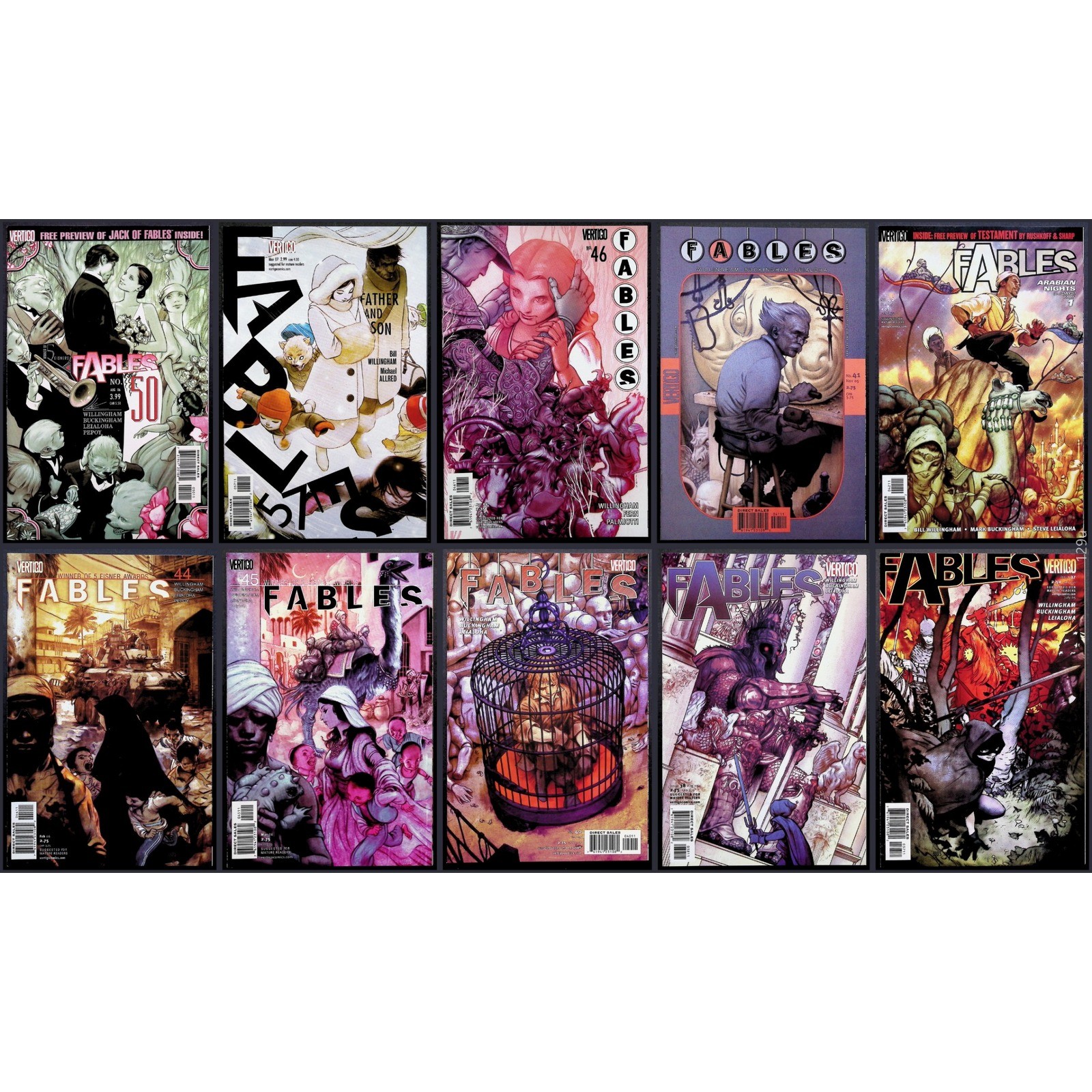 Vertigo Comic Lot Fables #36-38 40-42 44-46 50 57 James Jean Art Mixed Lot