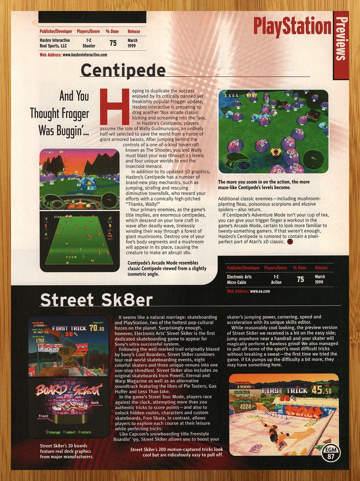 1999 Centipede/Street Sk8er Playstation 1 PS1 PREVIEW Print Ad/Poster Game Art