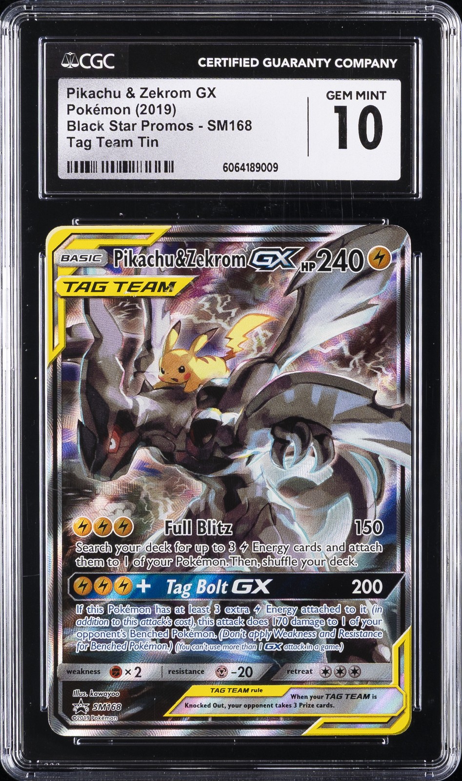 2019 POKÉMON BLACK STAR PROMOS TAG TEAM TIN PIKACHU & ZEKROM GX CGC 10 GEM MINT