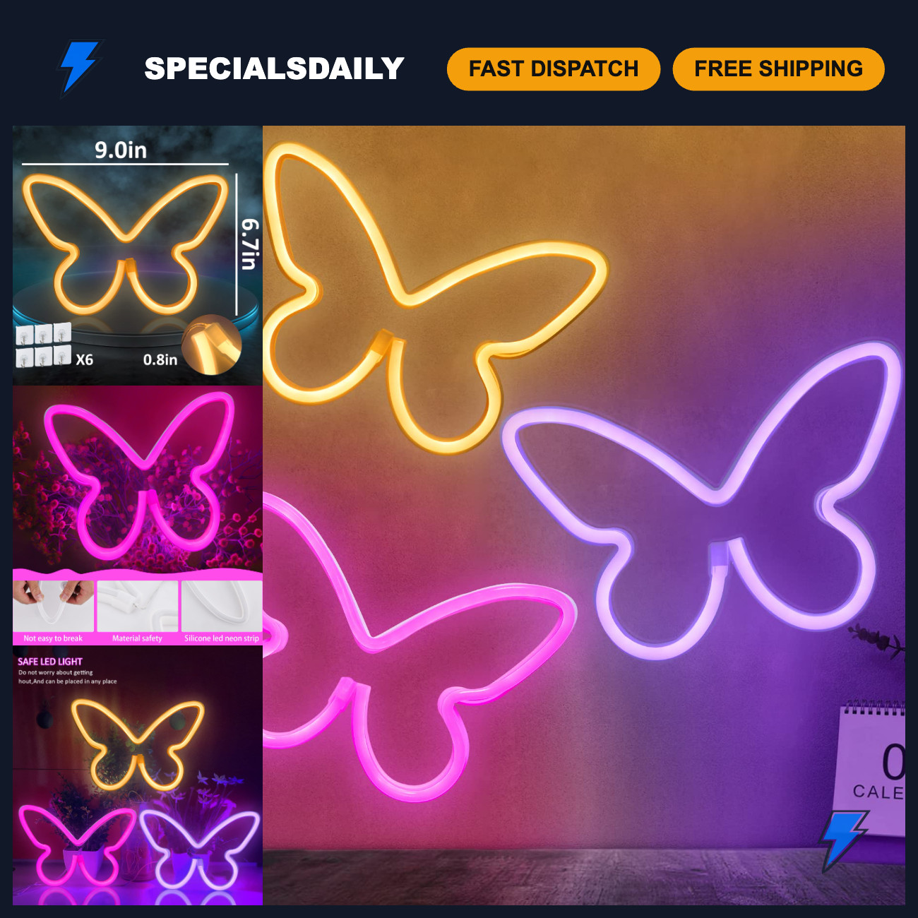 3 Pack Neon Butterfly Signs for Bedroom Decor - Pink, Purple, White LED Lights
