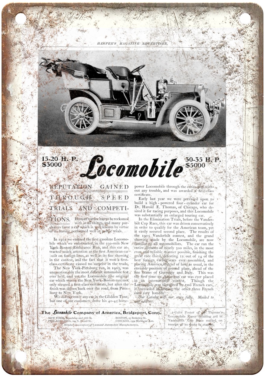 1906 Locomobile Vintage Automobile Ad Retro Look Metal Sign AM8461