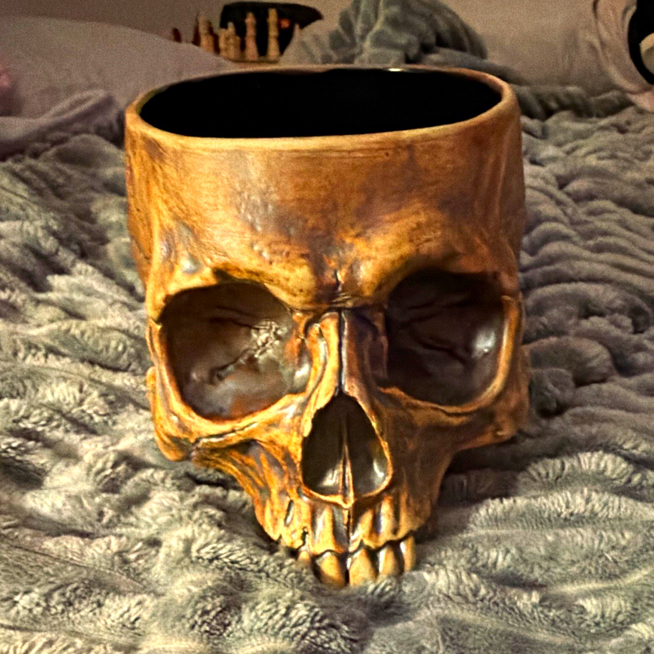 Brown Skull-Shaped Decorative Skull Bowl / Container