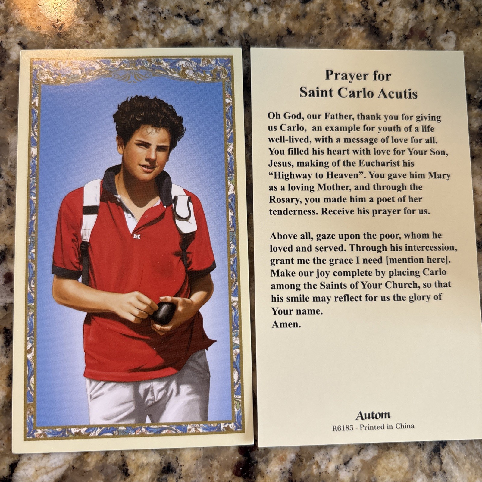Prayer To St Carlo Acutis Holy Prayer Card Christian Cardstock-