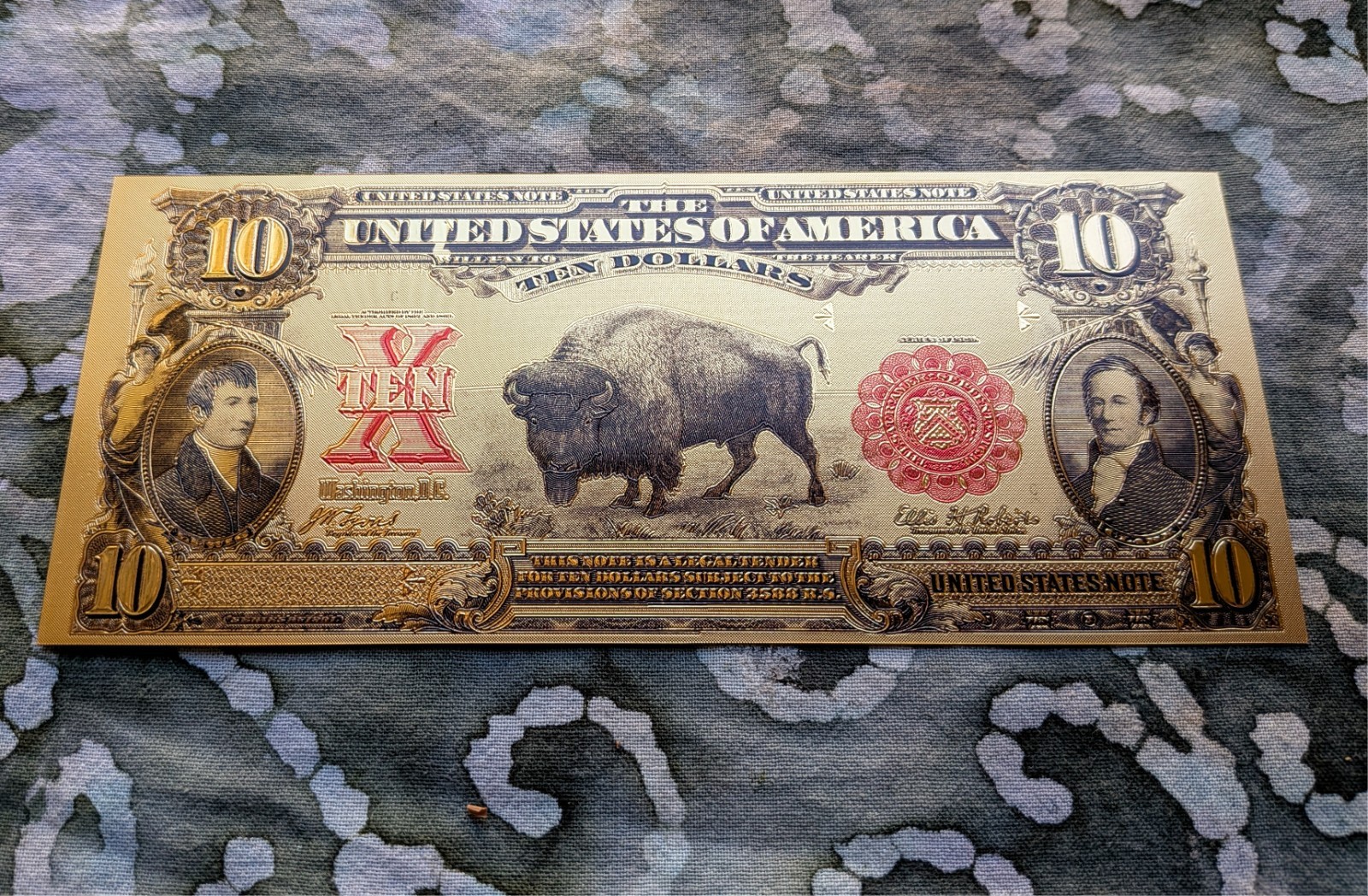 USA Vintage 10 Dollar Currency  Buffalo Gold Foil  Collectible Novelty Banknote