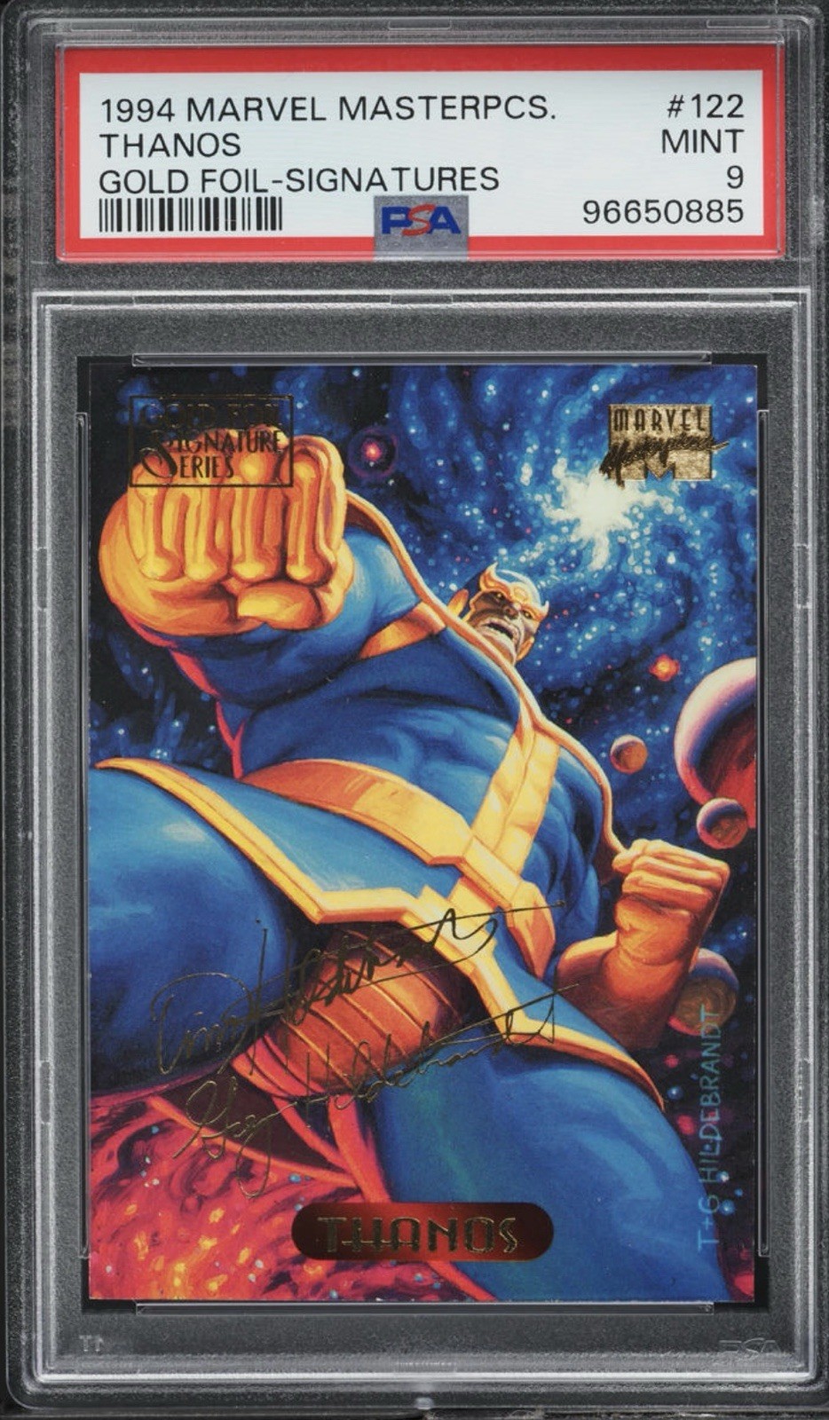1994 Fleer Marvel Masterpieces Gold Foil Signatures Thanos #122 PSA 9  (POP 11)