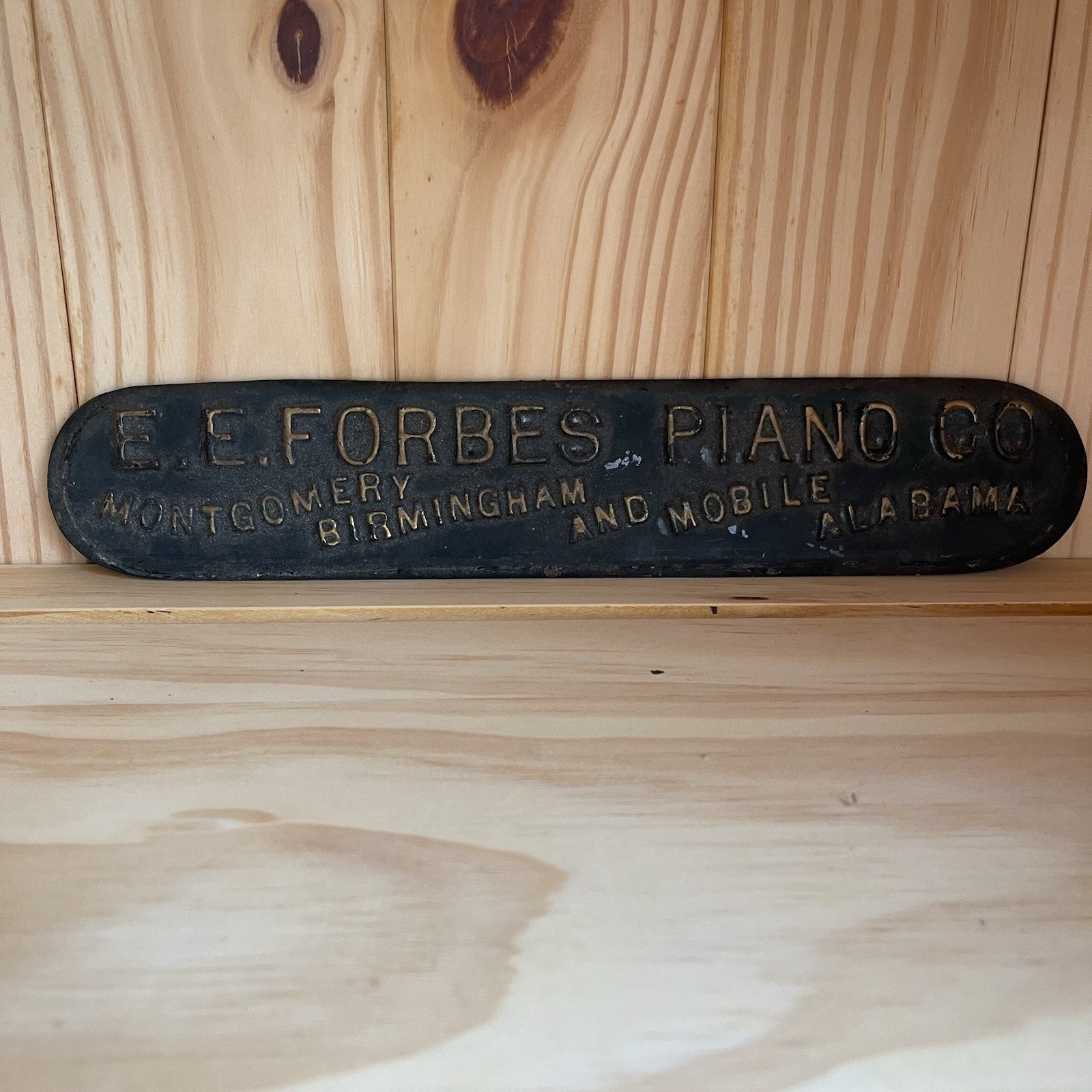 Antique E.E. Forbes Piano Co Cast Iron Piano Nameplate Sign Alabama