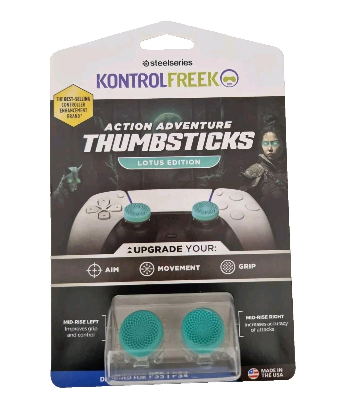 FPS Freek Lotus Teal Clear PS5 PS4 Performance Thumbsticks 2 Mid-Rise Concave