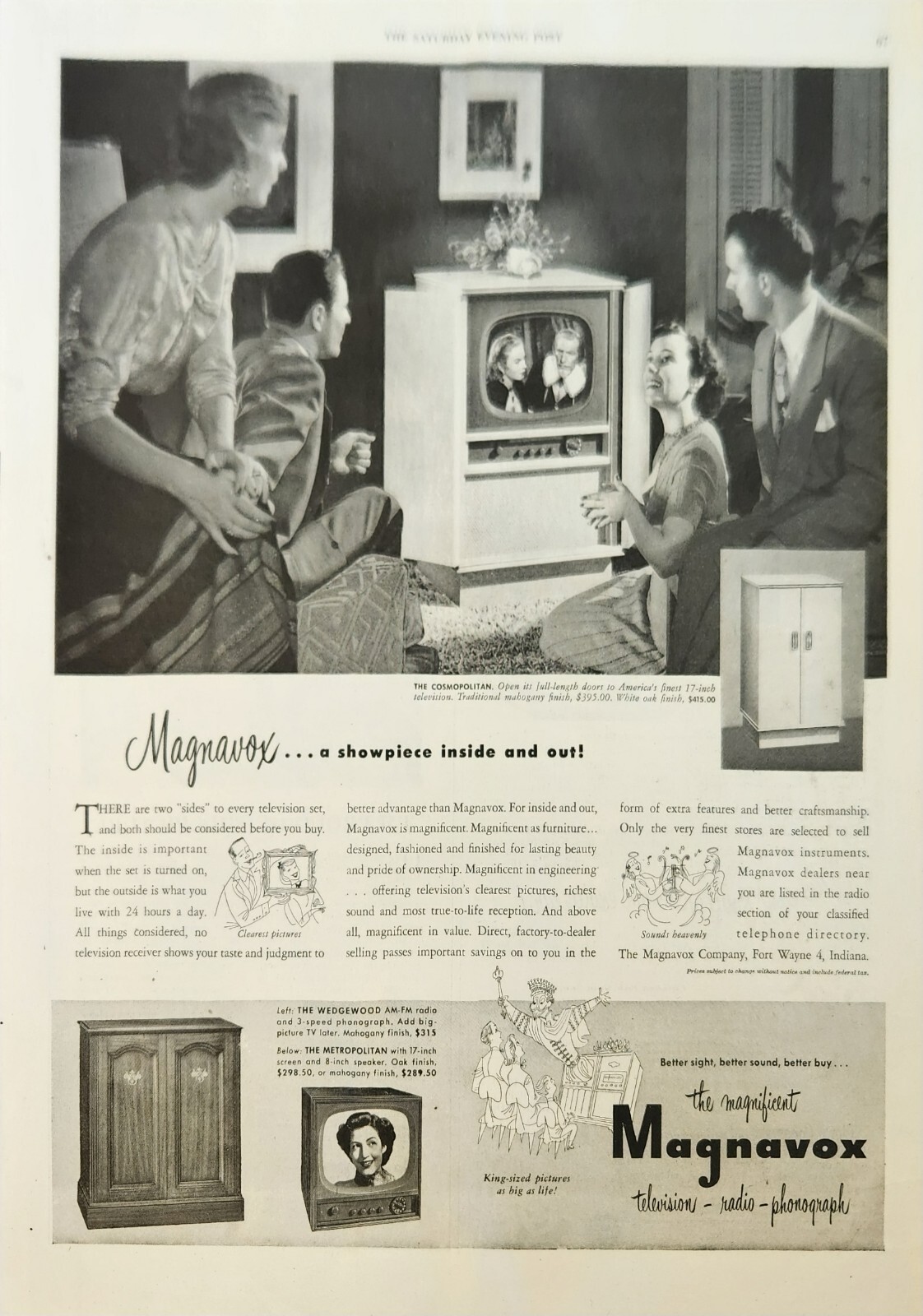 1951 Magnavox 17 Inch Television Vintage Ad showpiece inside and out 