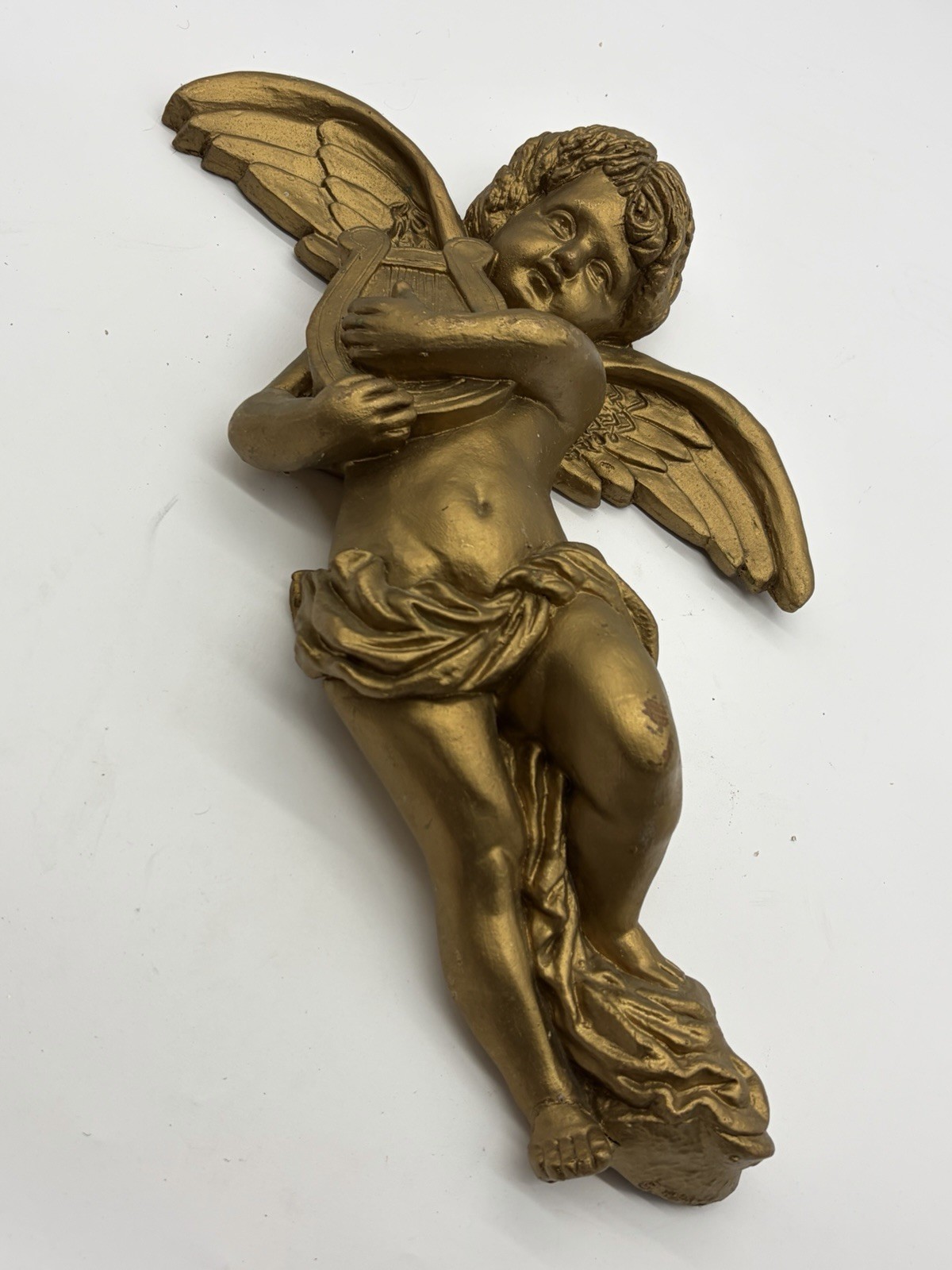 VTG HOMCO Large Cherub Wall Hanging Gold Tone Heavy Resin Victorian Angel 15\