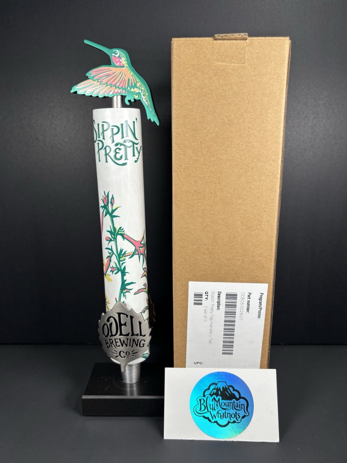 Odell Brewing Sippin Pretty with Humming Bird Topper Tall Draft Beer Tap Handle