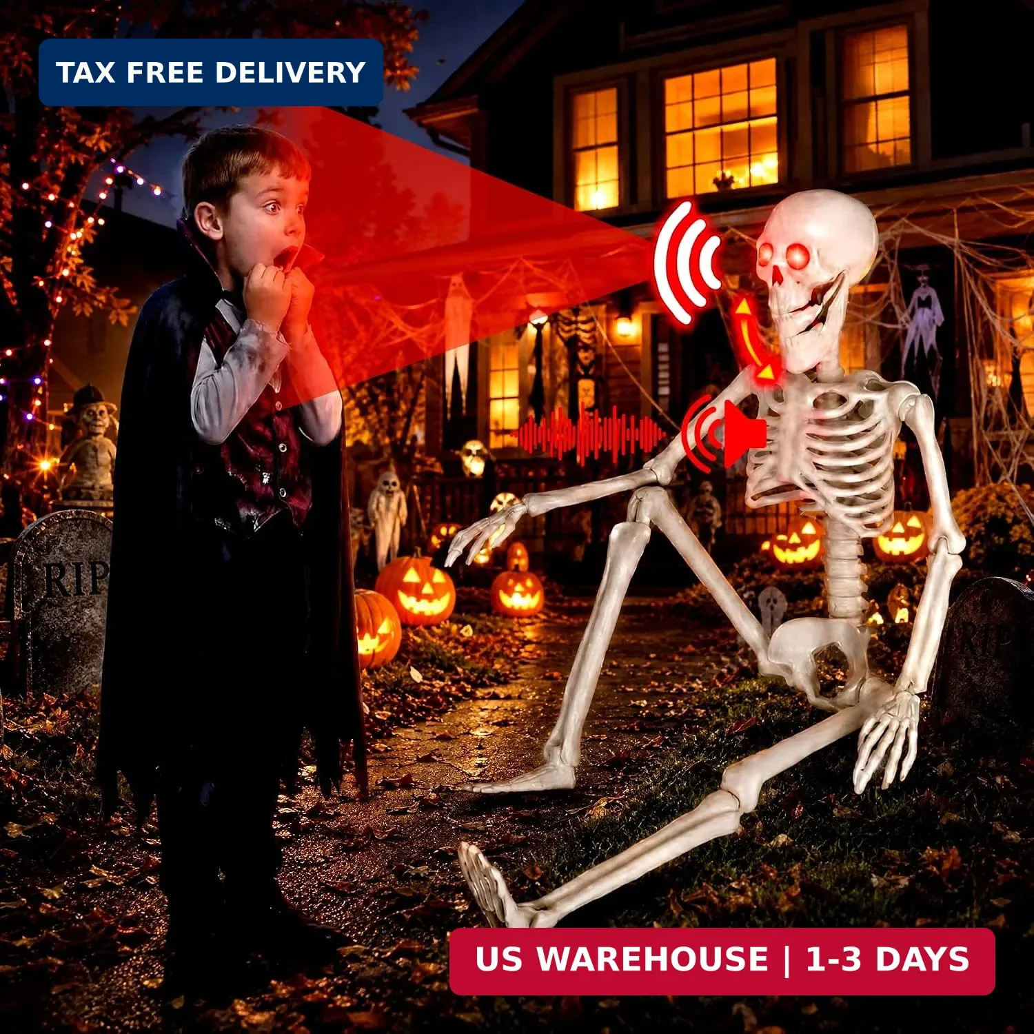 36 Inches Motion&Sound Activated Moving Jaw&Speaking&Glowing Eyes Pose-N-Stay Ha