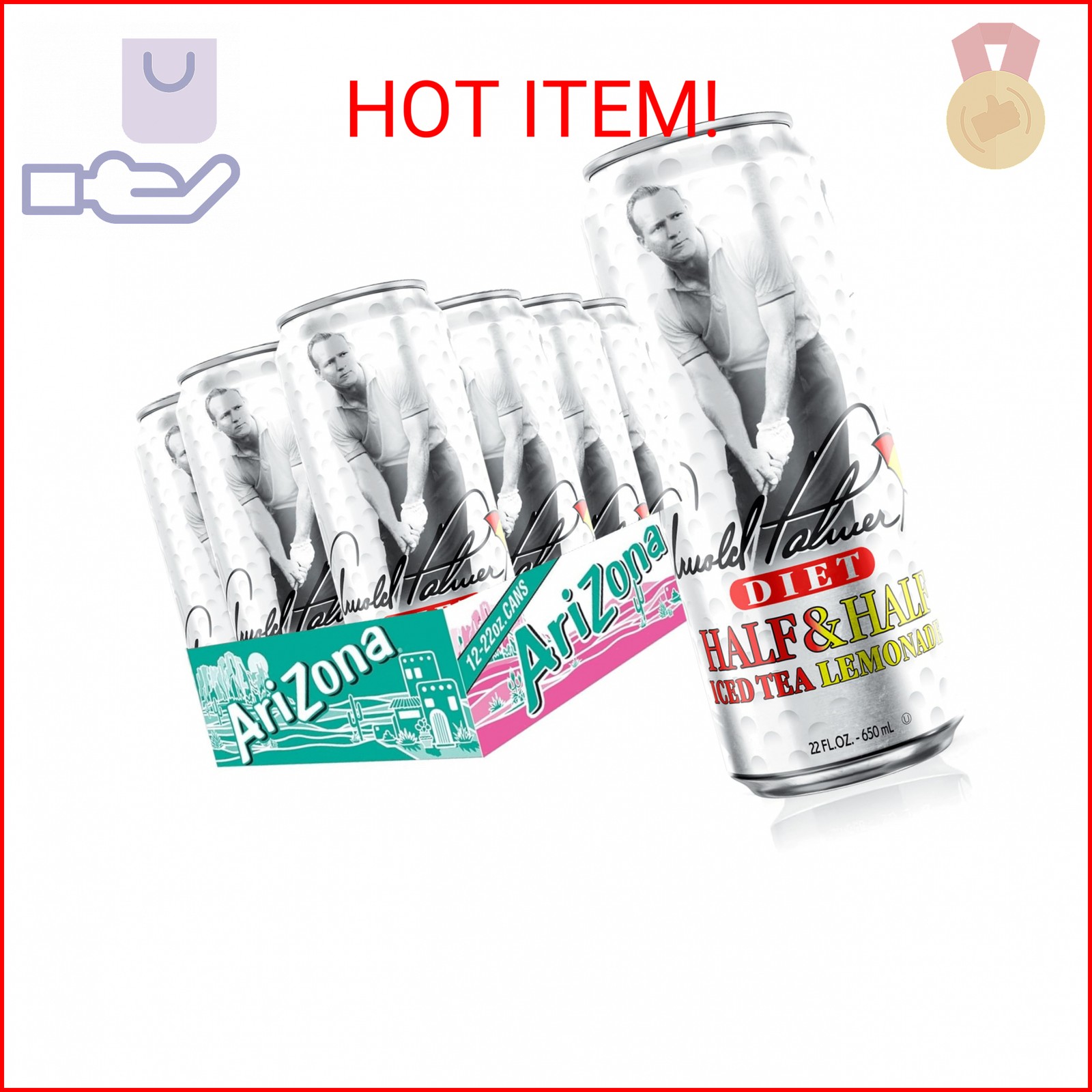 AriZona Diet Arnold Palmer - Half and Half, Big Can, 22 Fl Oz (Pack of 12)