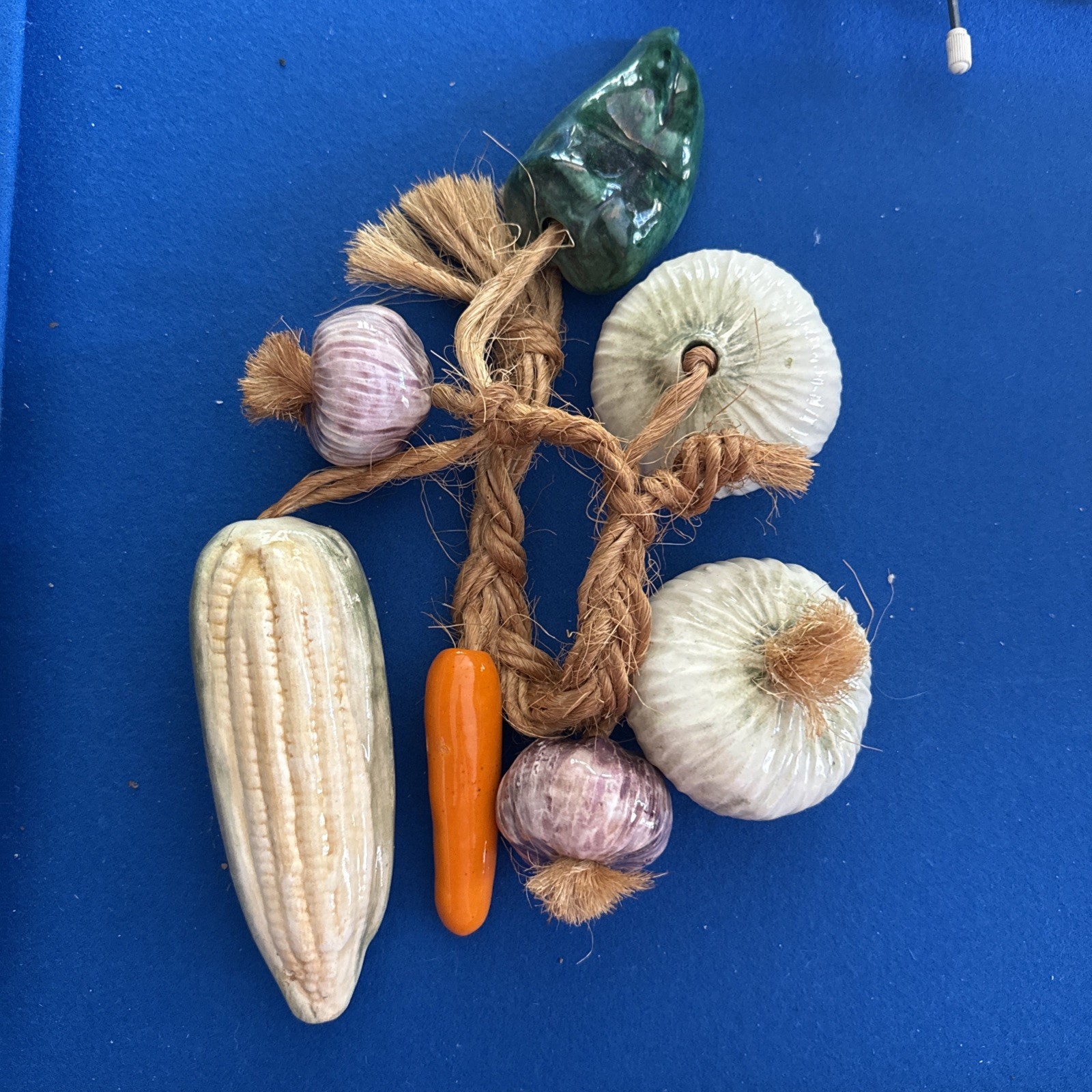 Vintage Hanging Ceramic Vegetables On Jute Rope Farmhouse Decor Mid Century Mod