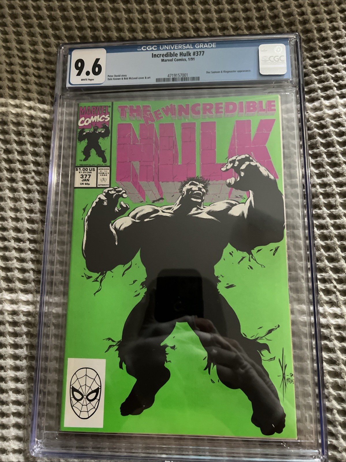 THE INCREDIBLE HULK #377~CGC 9.6 WHITE PAGES~NO RESERVE~1/91~MARVEL COMICS