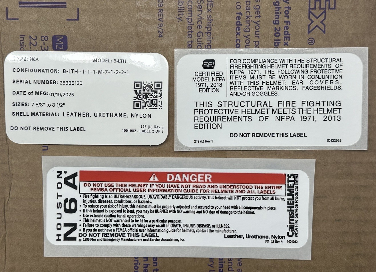 Large Cairns N6A San Houston Labels (presentation Only