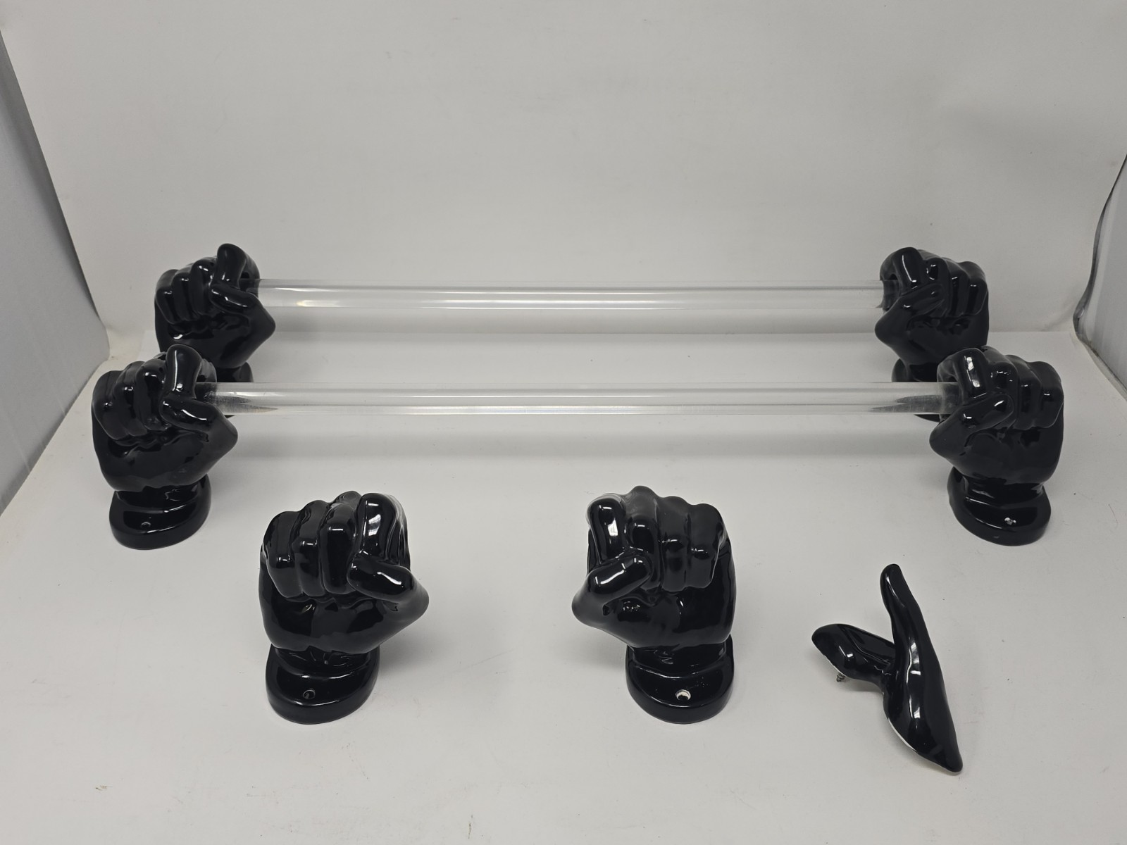 Vintage Nancy Funk Ceramic Hand Towel Bars & Toilet Roll Set - Gloss Black 