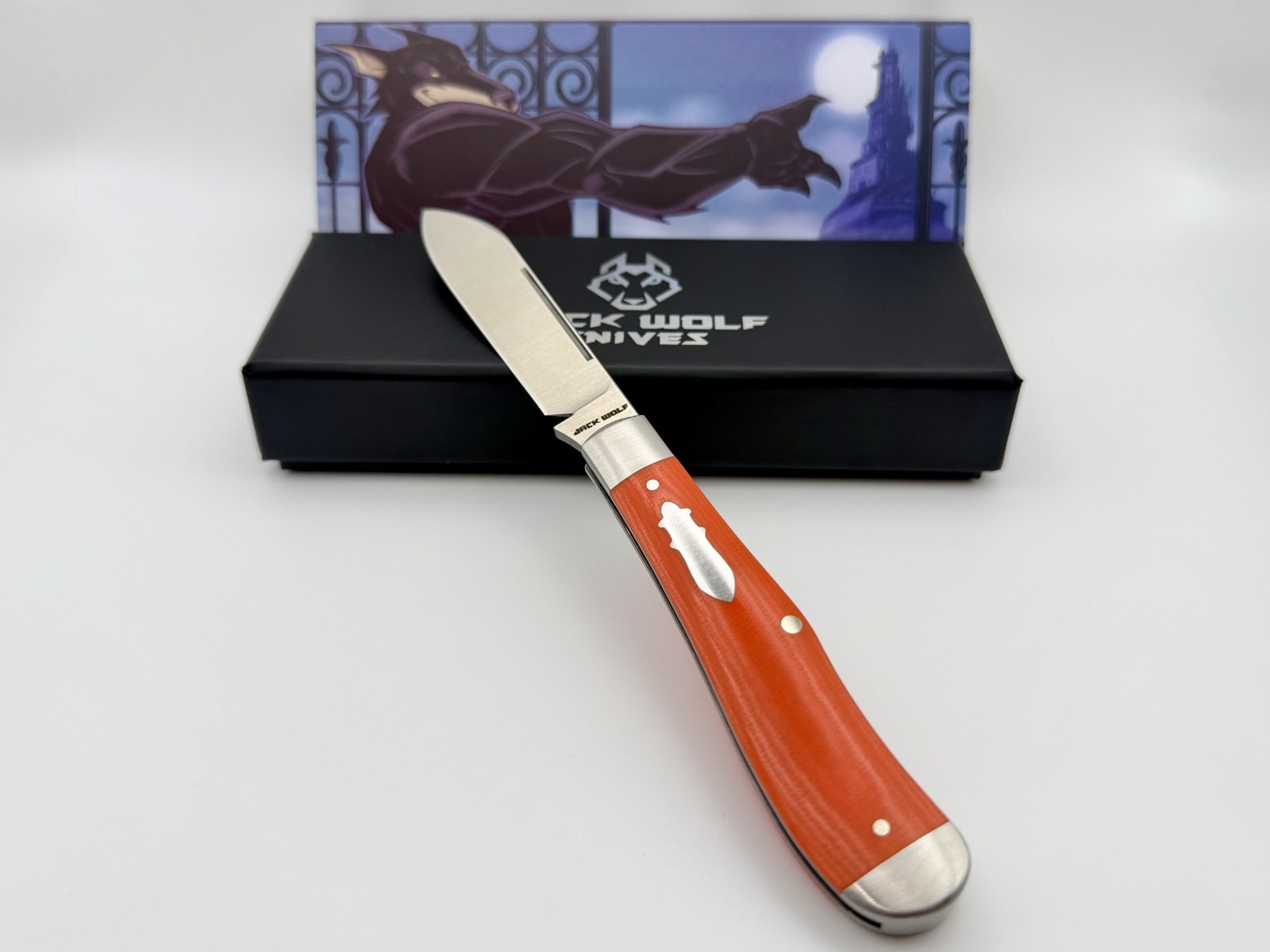 Jack Wolf Knives Gateway Eureka Vibe Bengal Orange Linen Micarta BNIB
