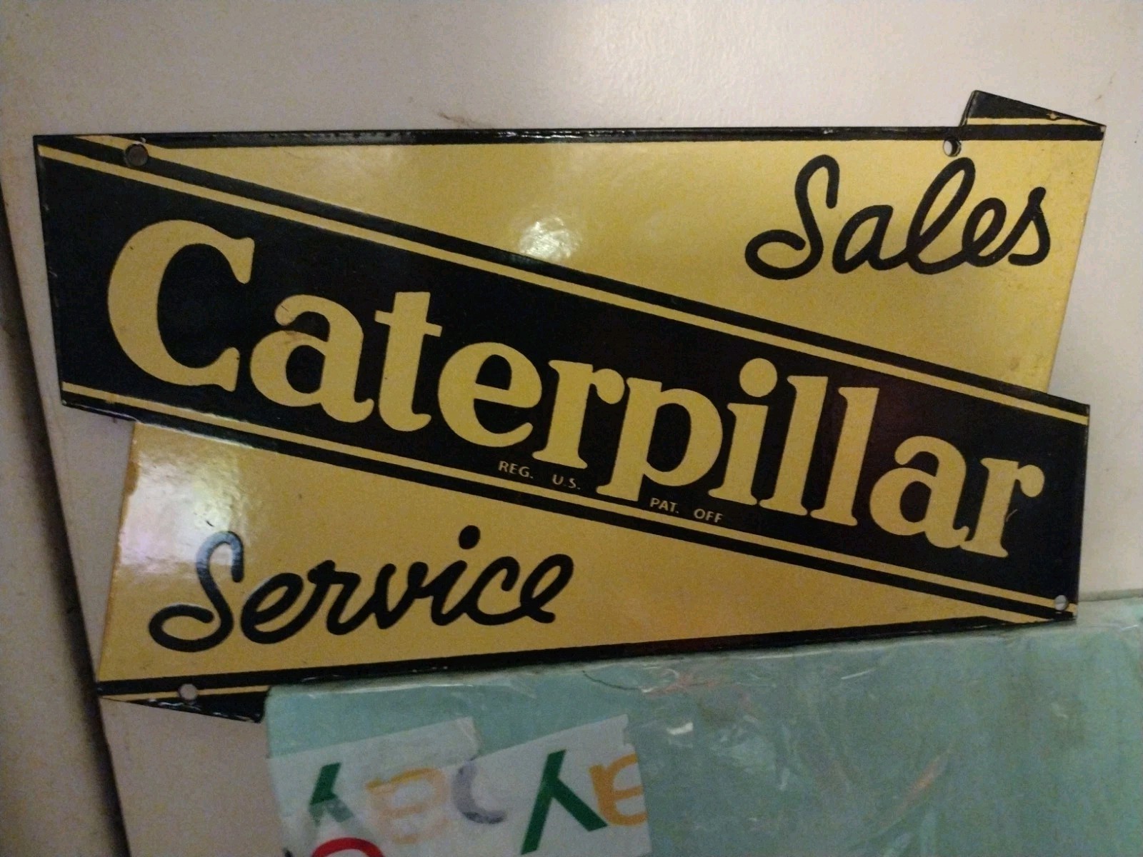 RARE CATERPILLAR SALES SERVICE DEALER PORCELAIN METAL SIGN D9 DOZER CONSTRUCTION