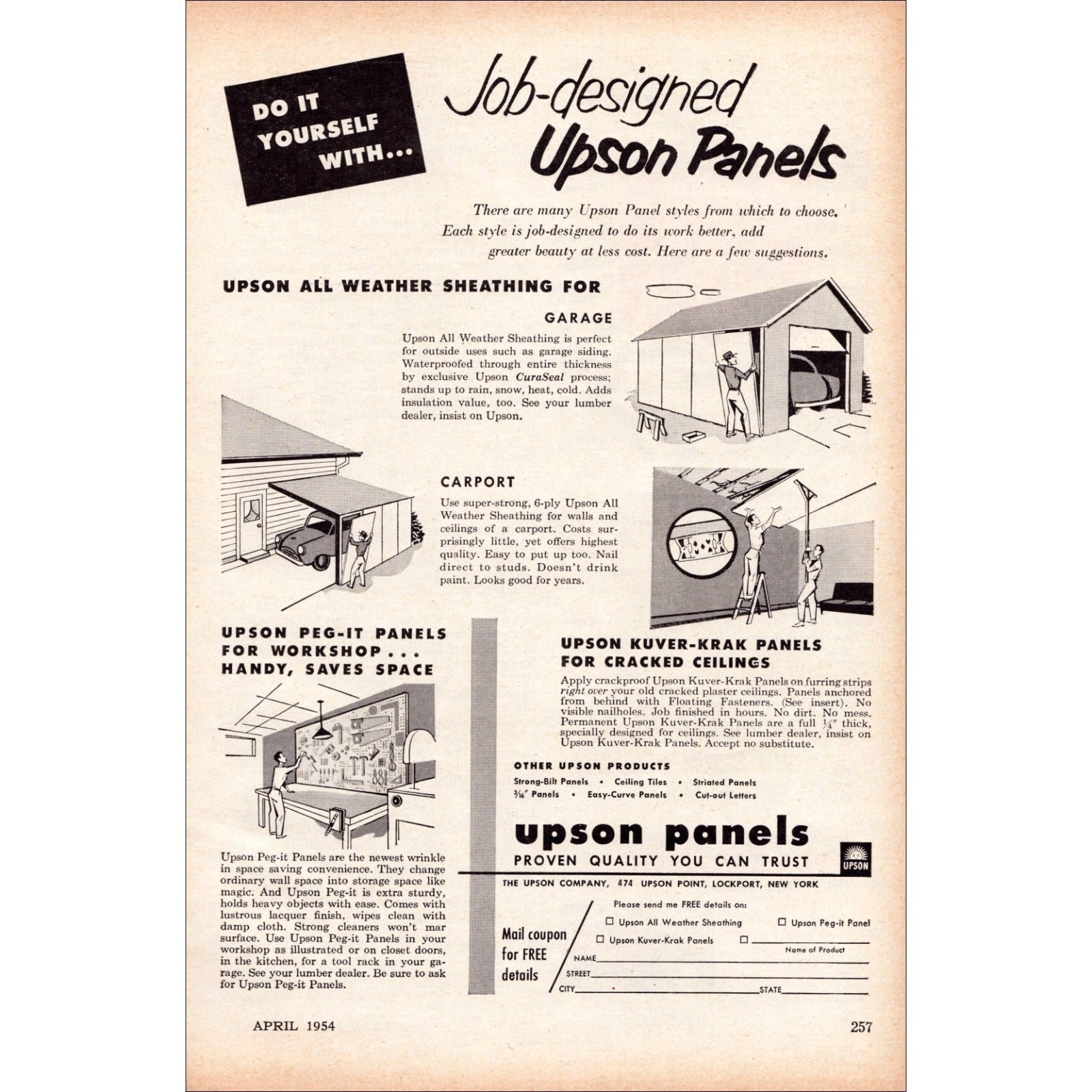 1954 Upson Panels Original Vintage Print Ad