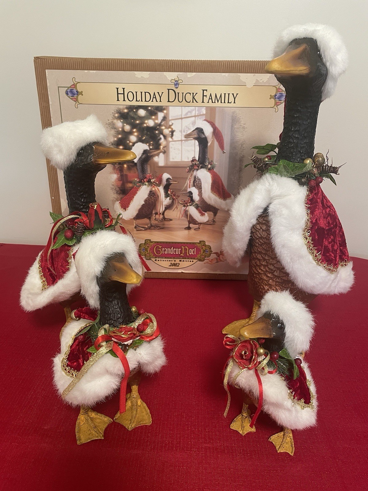 Vintage Grandeur Noel Holiday Duck Family Complete Set Of 4 Original Box 2002