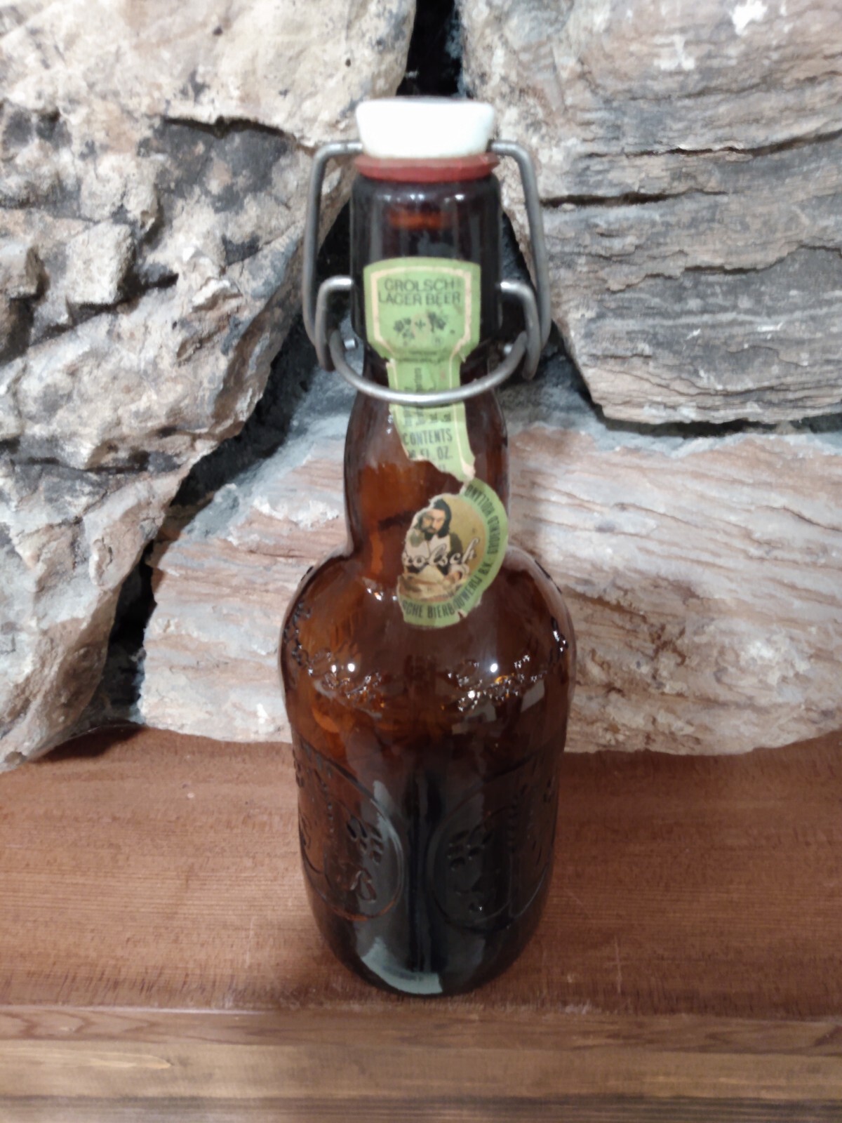 VINTAGE GROLSCH AMBER BROWN LAGER BEER BOTTLE W/PORCELAIN SWING TOP