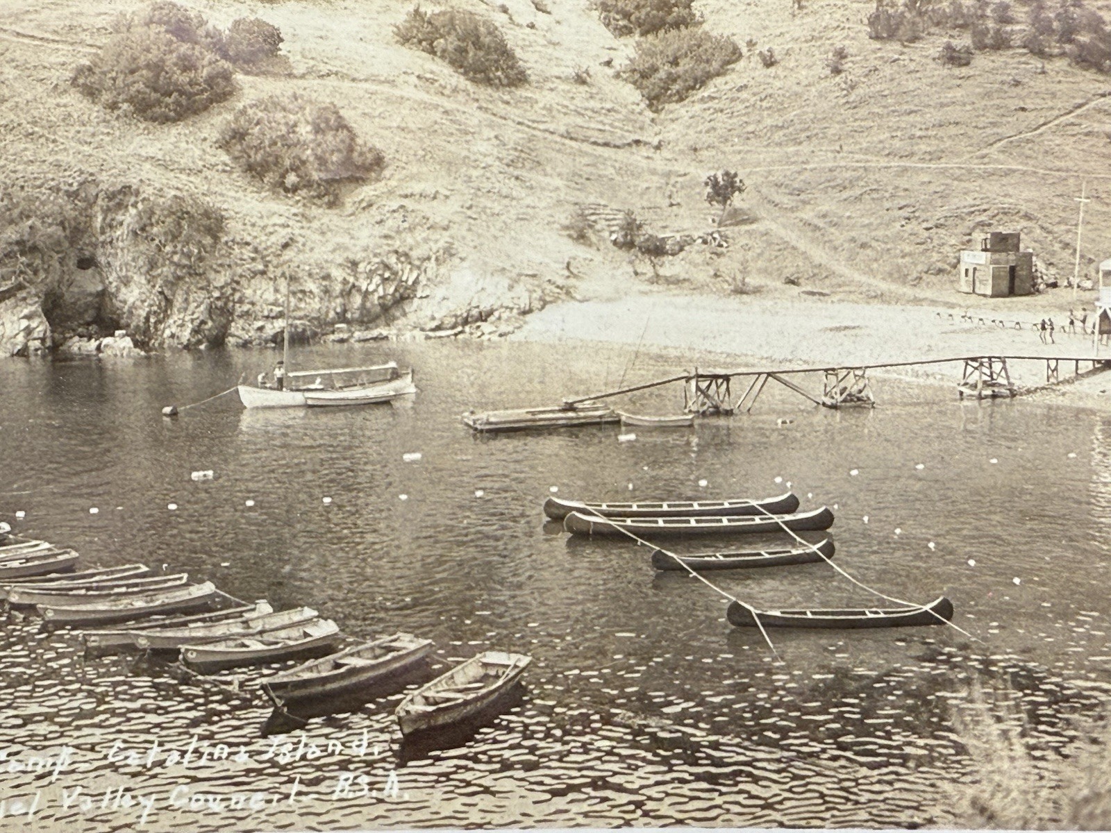 RPPC Postcard Catalina Island Scout Canoes BSA Camp Cove View V55