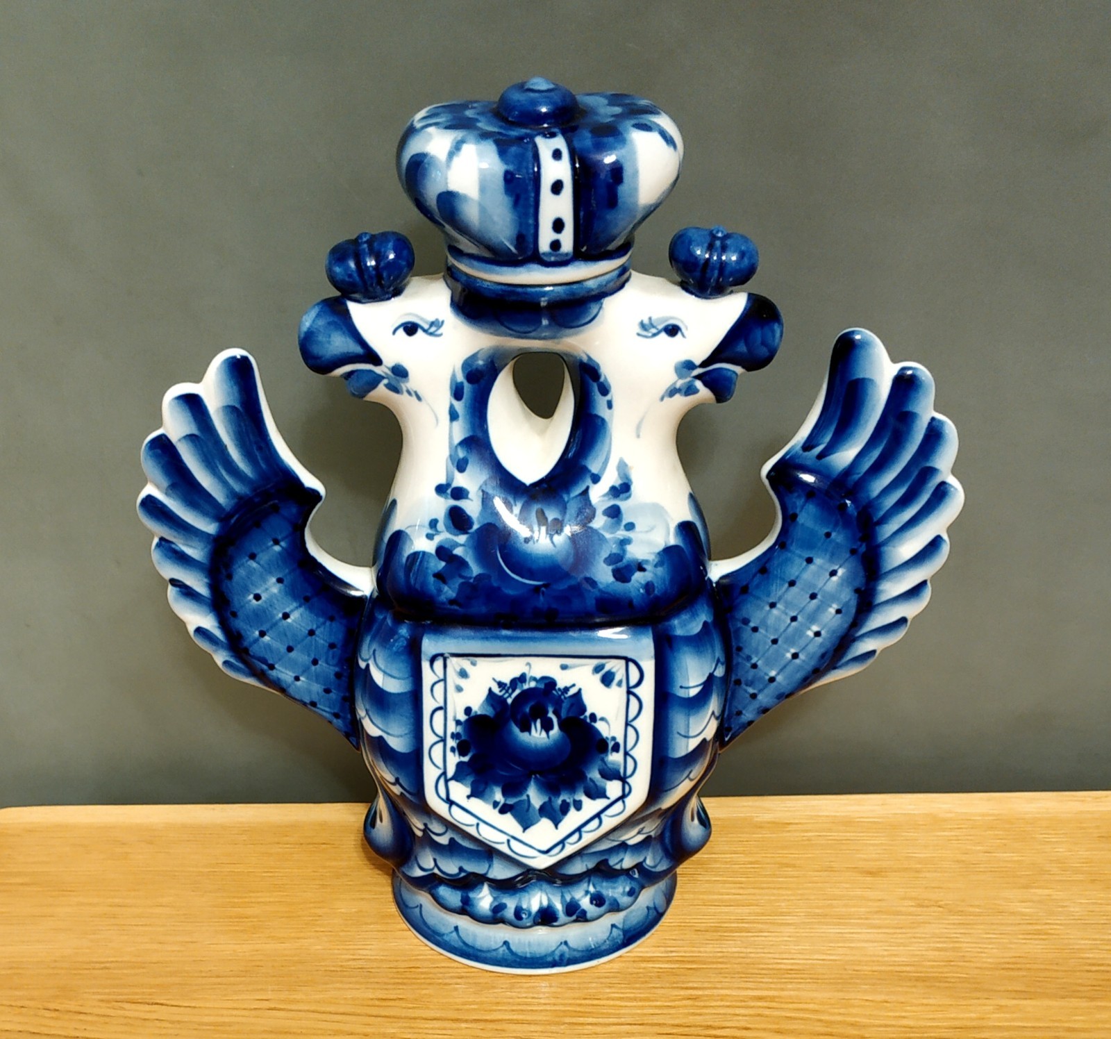 RARE Gzhel porcelain Russia Coat of Arm Double Head Eagle decanter bottle vodka