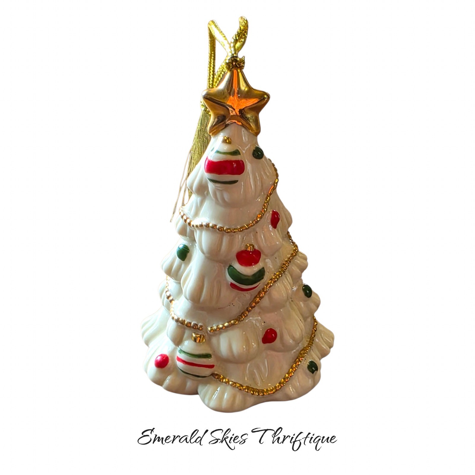 Lenox Very Merry Christmas Porcelain White Gold Tree Ornament - No Box 
