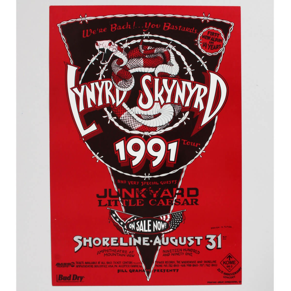 Lynyrd Skynyrd We’re Back You Bastards 1991 Original Concert Poster bgp