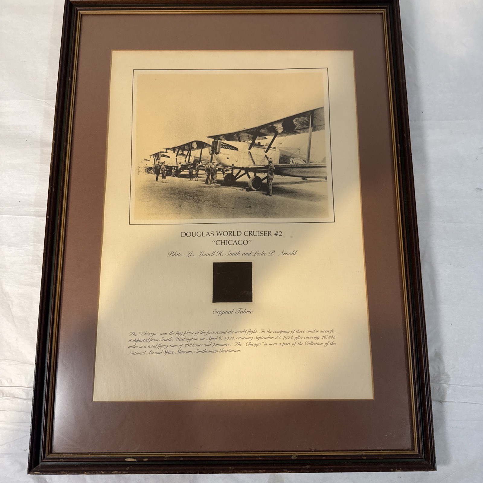 ORIGINAL DOUGLAS WORLD CRUISER #2 AIRPLANE SMITHSONIAN FABRIC SWATCH RELIC 1923