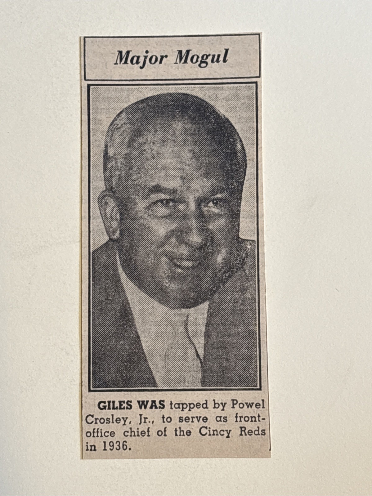 Warren Giles Cincinnati Reds Major Mogul 1961 Sporting News Baseball 2X5 Panel