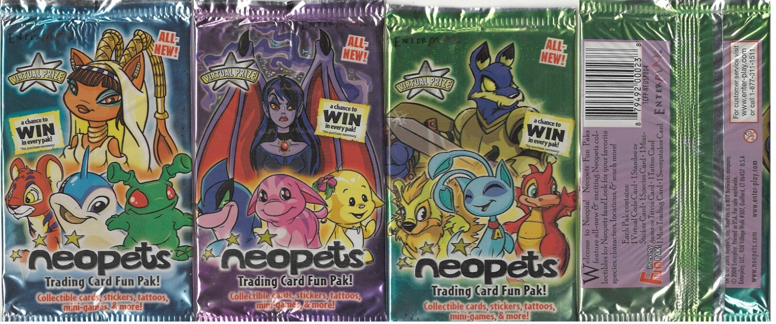 2008 Neo Pets Trading Card Game 4 Booster Pack Lot Set CCG TCG Cool Tattoos...