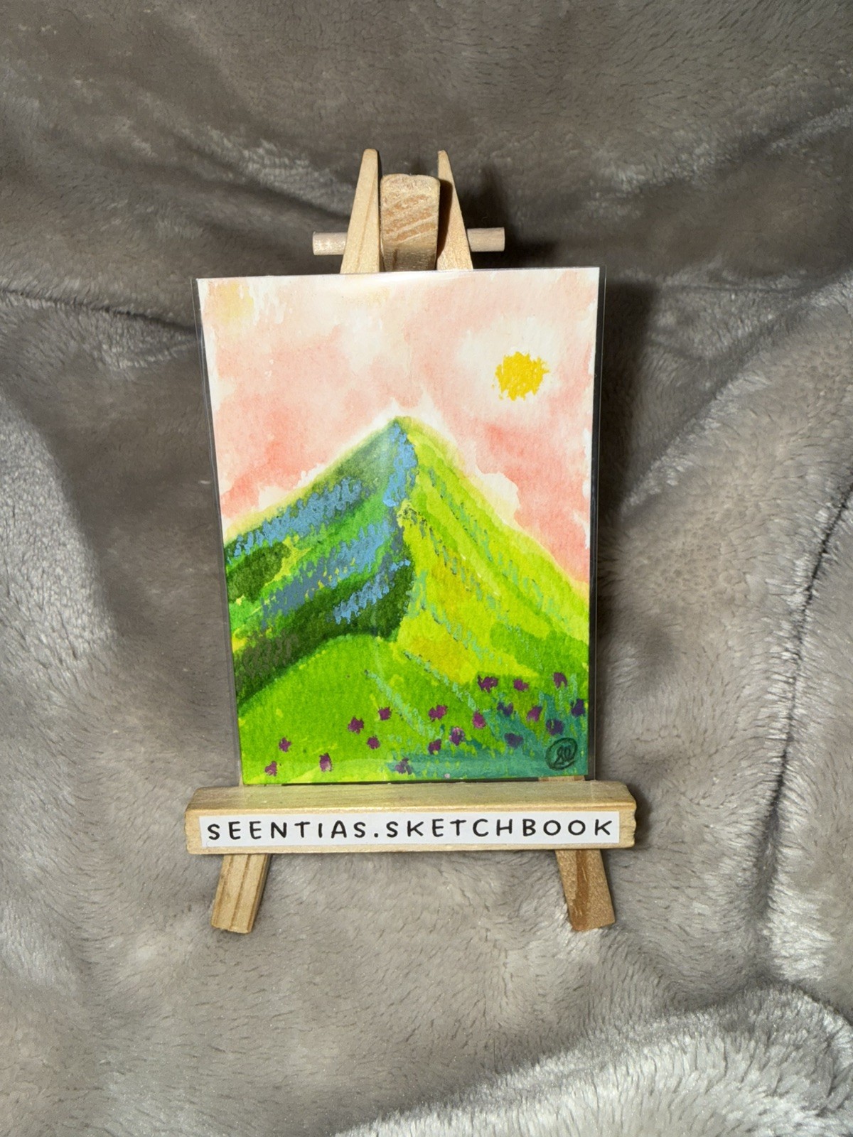 OOAK ACEO - Flower Mountain - Landscape Nature - Mixed Media - Original Art