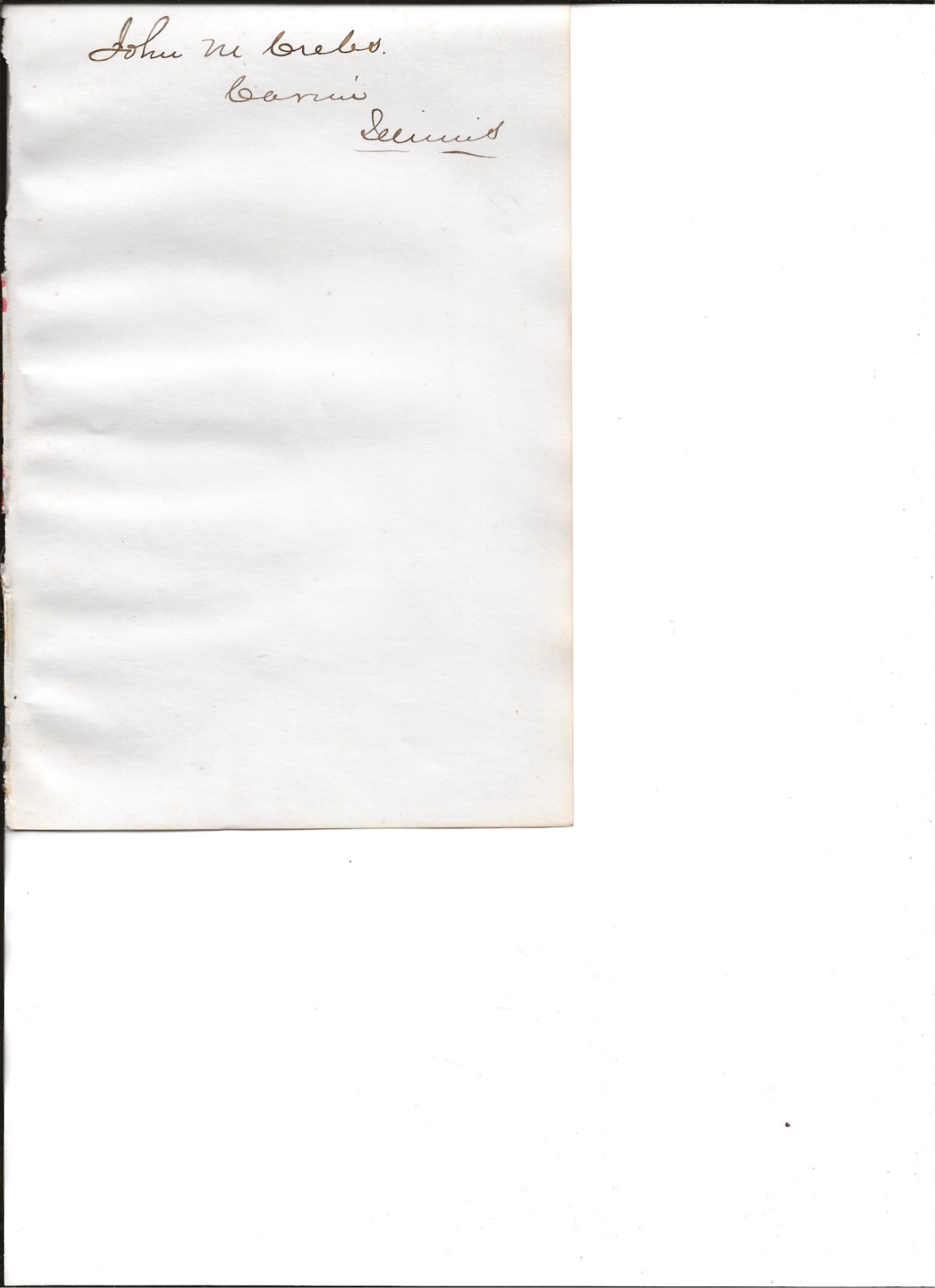 John M. Crebs autograph album page-Rep from Illinois 1869-183 and Lt. Col Union