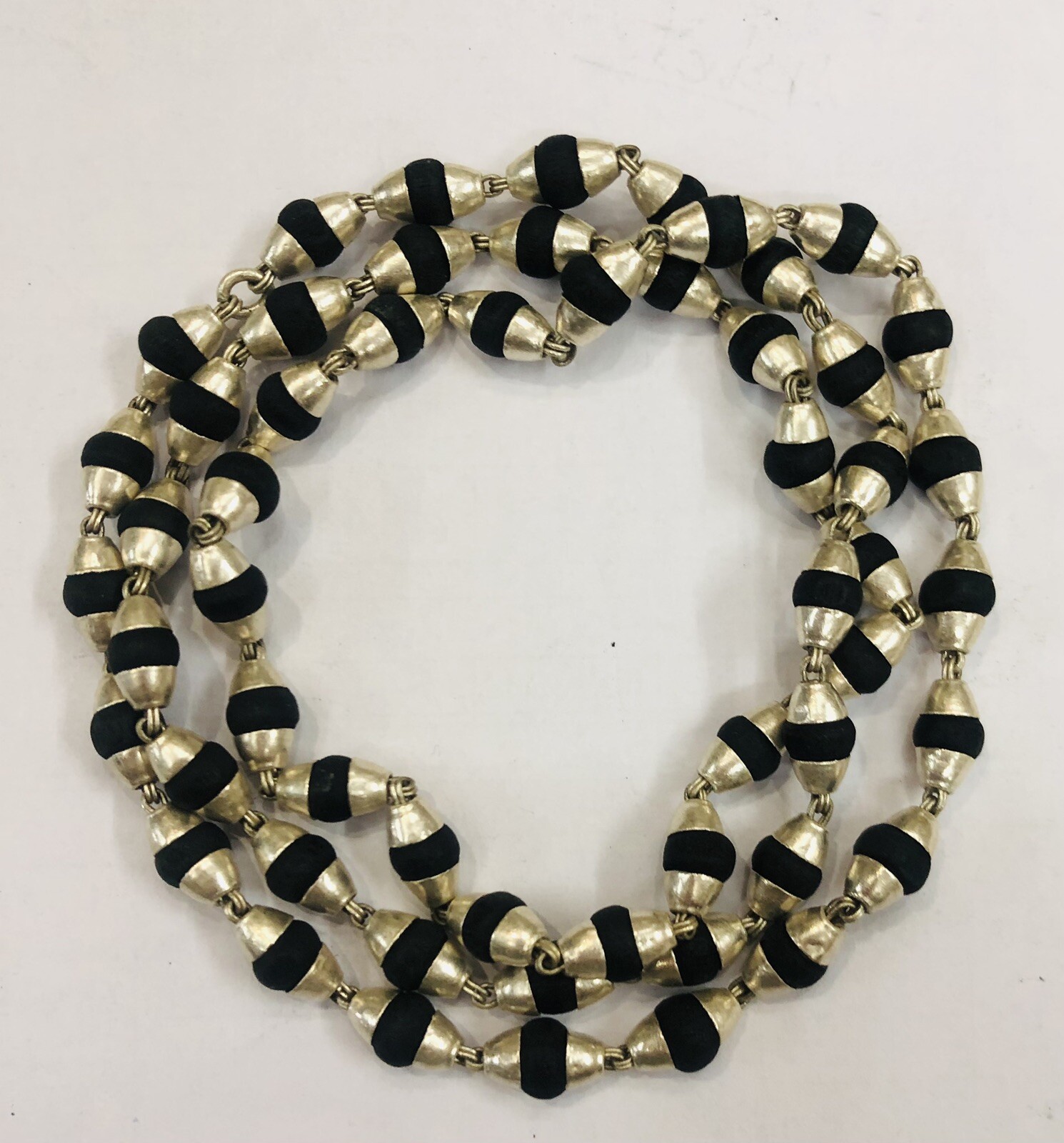Black TULSI TULASI Mala with 925 Sterling Silver Caps 23 inch F/S