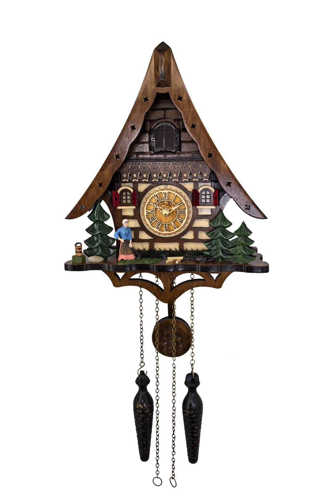 Handcrafted Black Forest Cuckoo Clock Farming Scene Quartz German Design Musical
