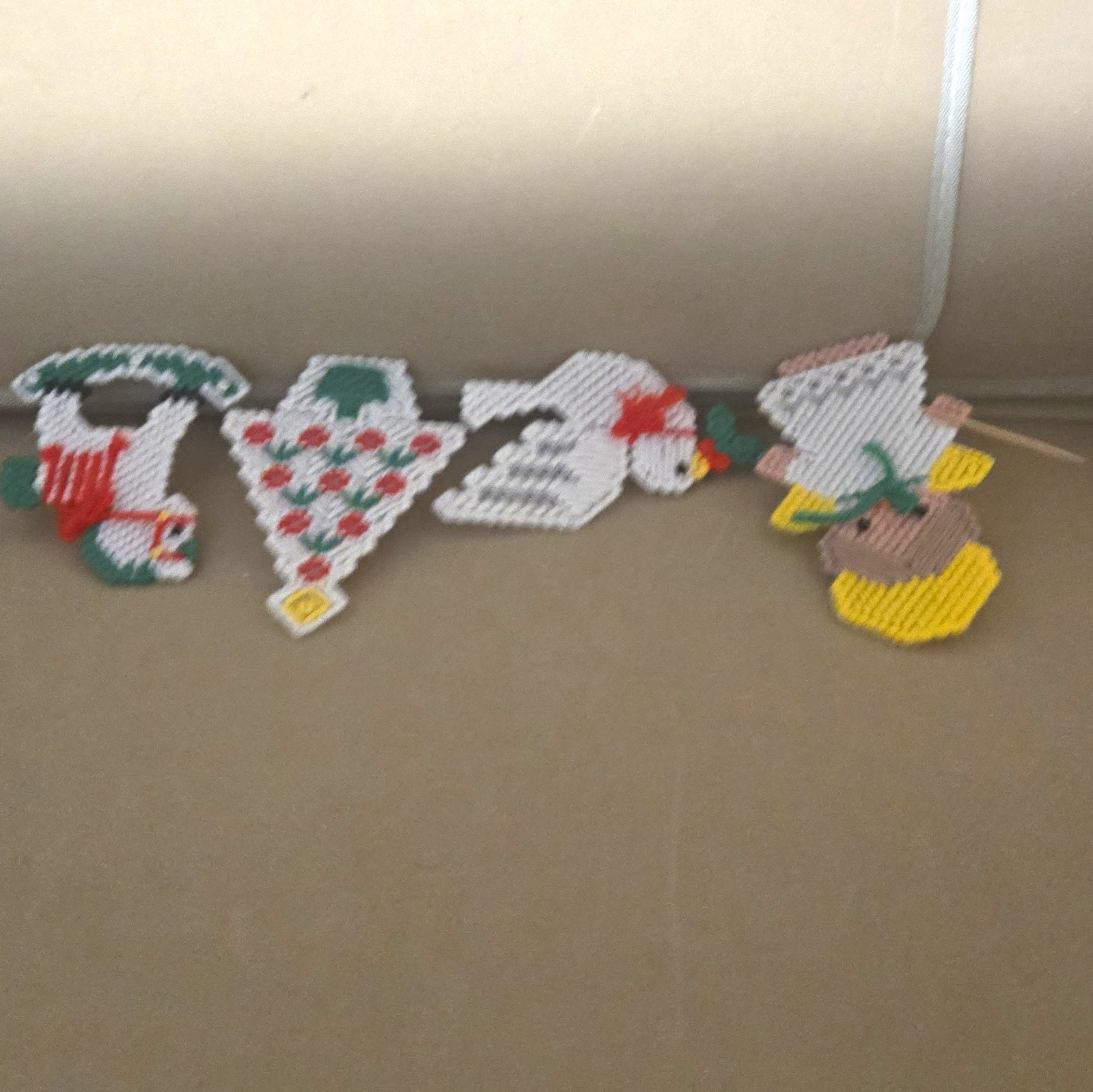 Vtg Plastic Canvas Christmas Hanging Ornaments Set of 4 Angel Dove Tree Horse
