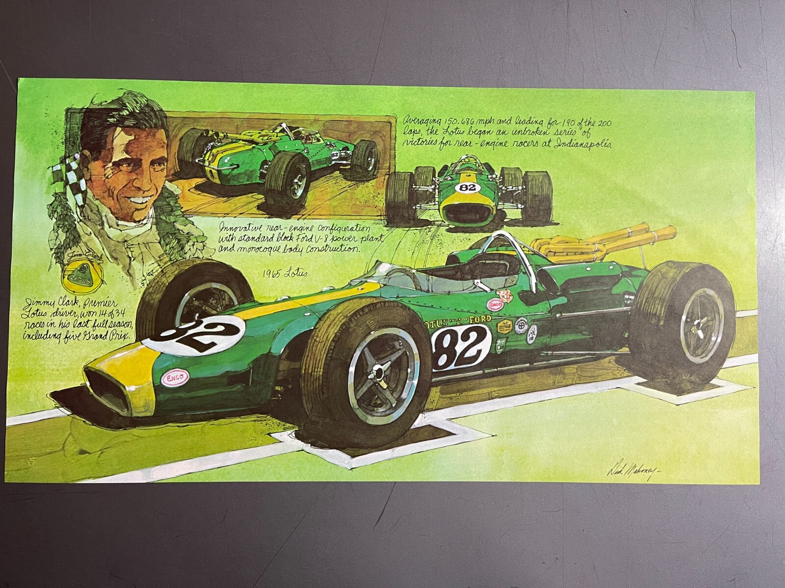 1965 Lotus 38 Race Car Print, Picture, Poster - RARE Awesome Frameable Small