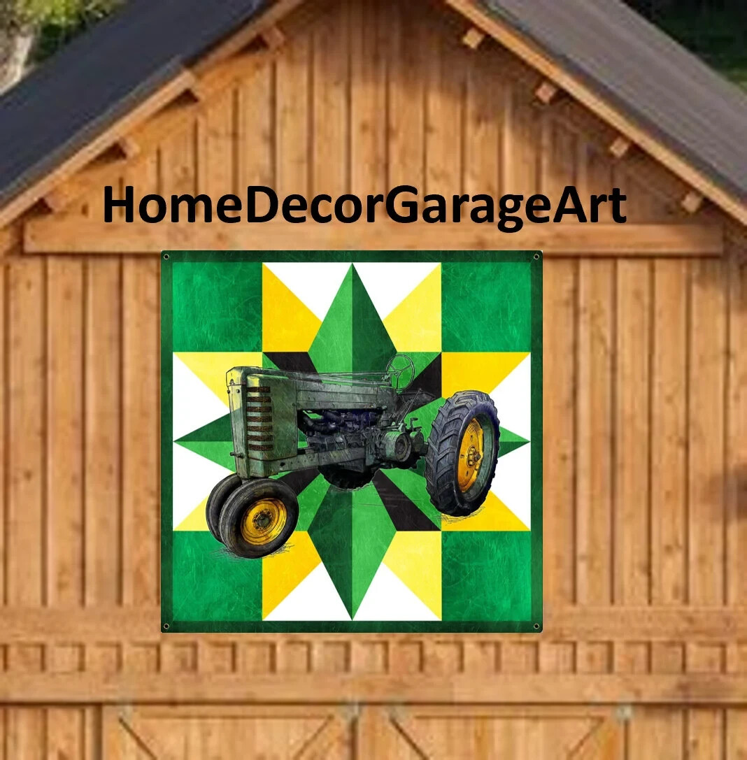 Barn Quilt Art Metal Sign Green Tractor John Deere Colors