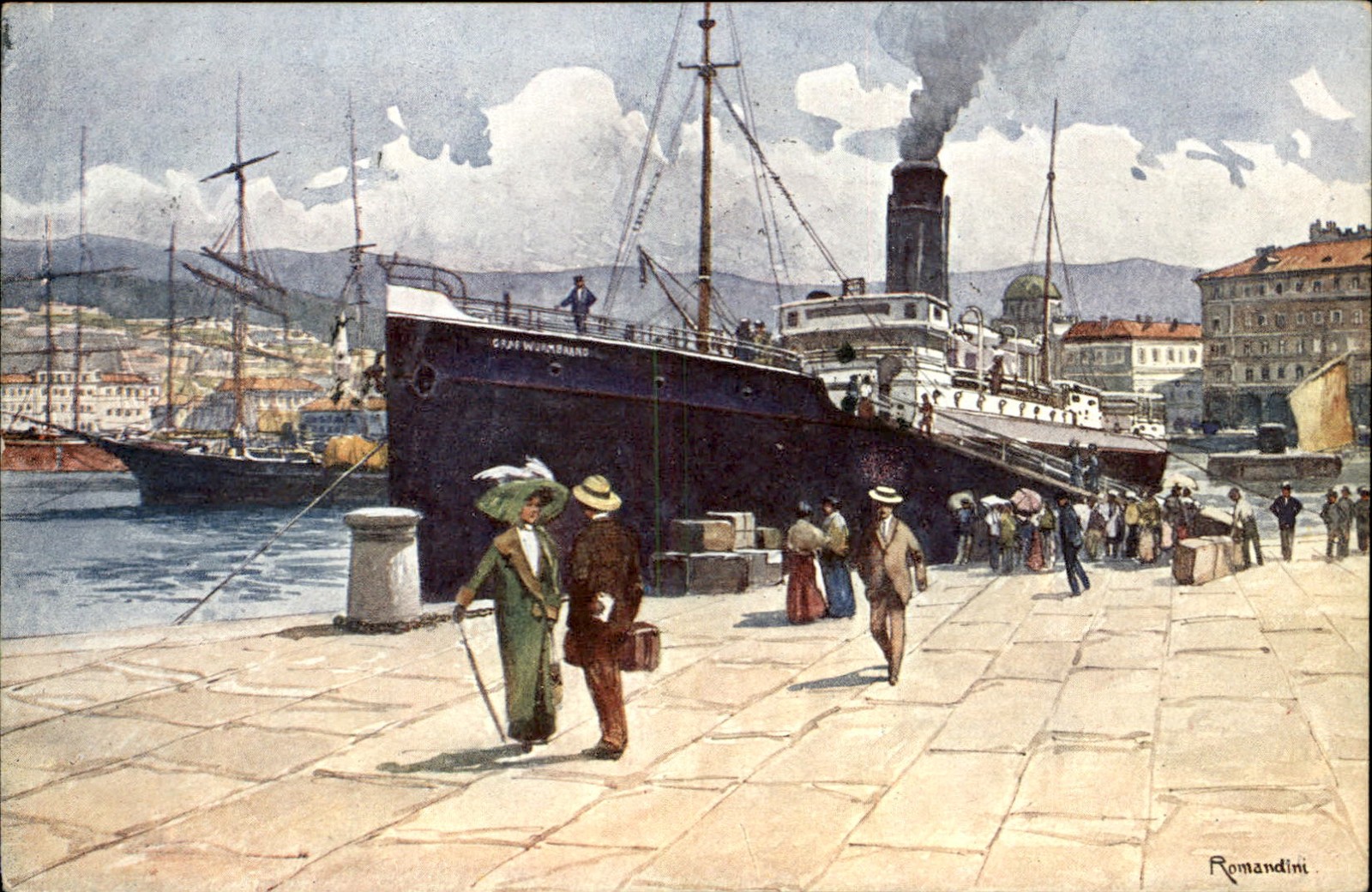 Trieste Harbor Steamship Molo S. Carlo B.K.W.I. c1908 Vintage Postcard