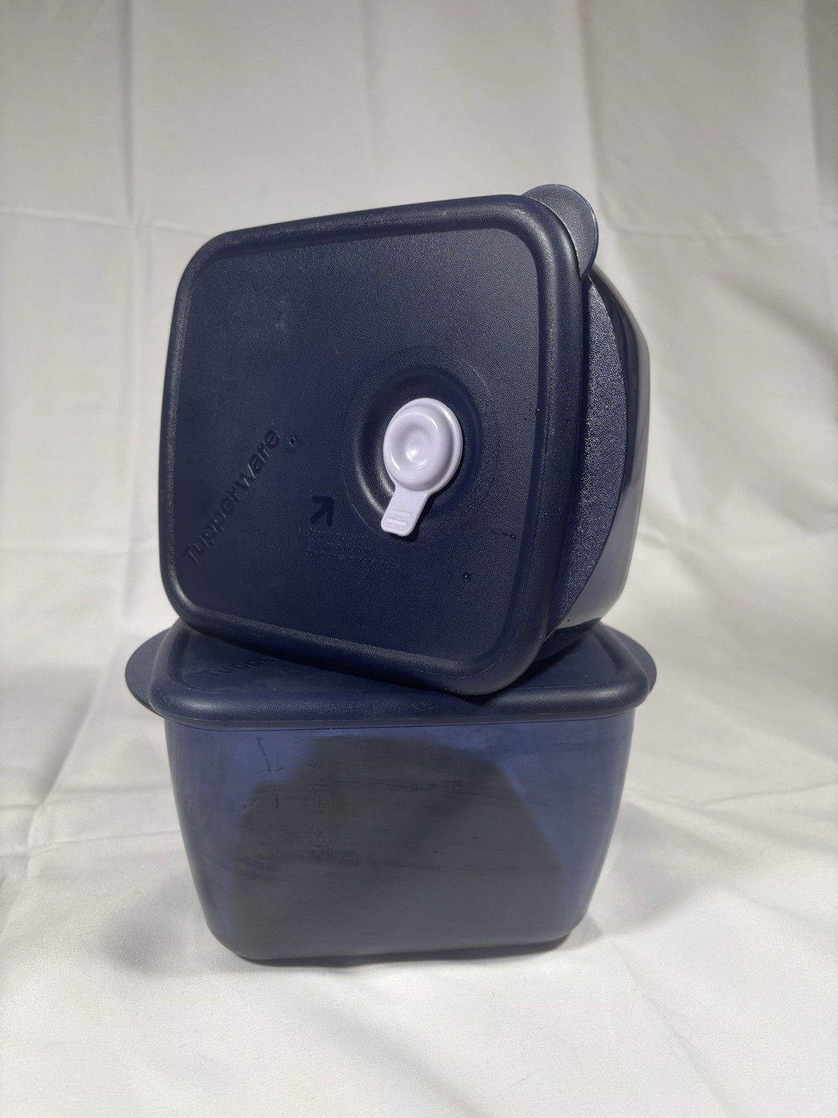 Set of 2 Tupperware Blue Vent N Serve FOOD CONTAINER 6.5 Cups 3384A-2 + LID