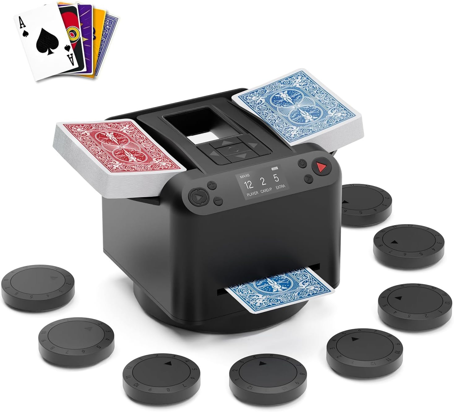 2-In-1 Automatic Card Shuffler and Dealer Machine, 8 Remotes