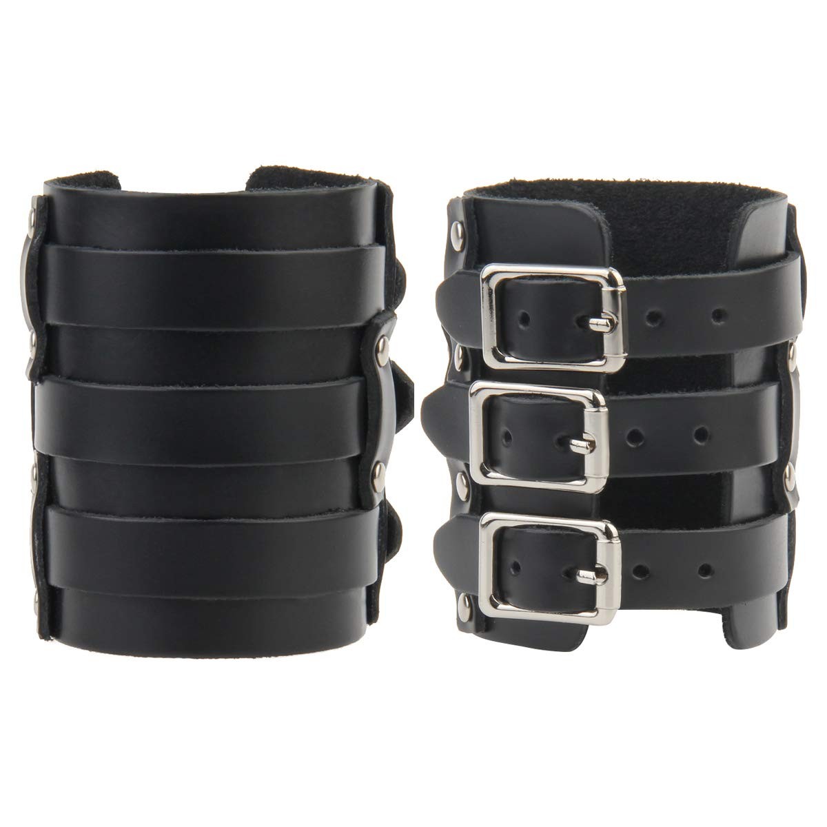 GelConnie Punk Leather Gauntlet Wristband Medieval Bracers Wrist Guards Wide ...